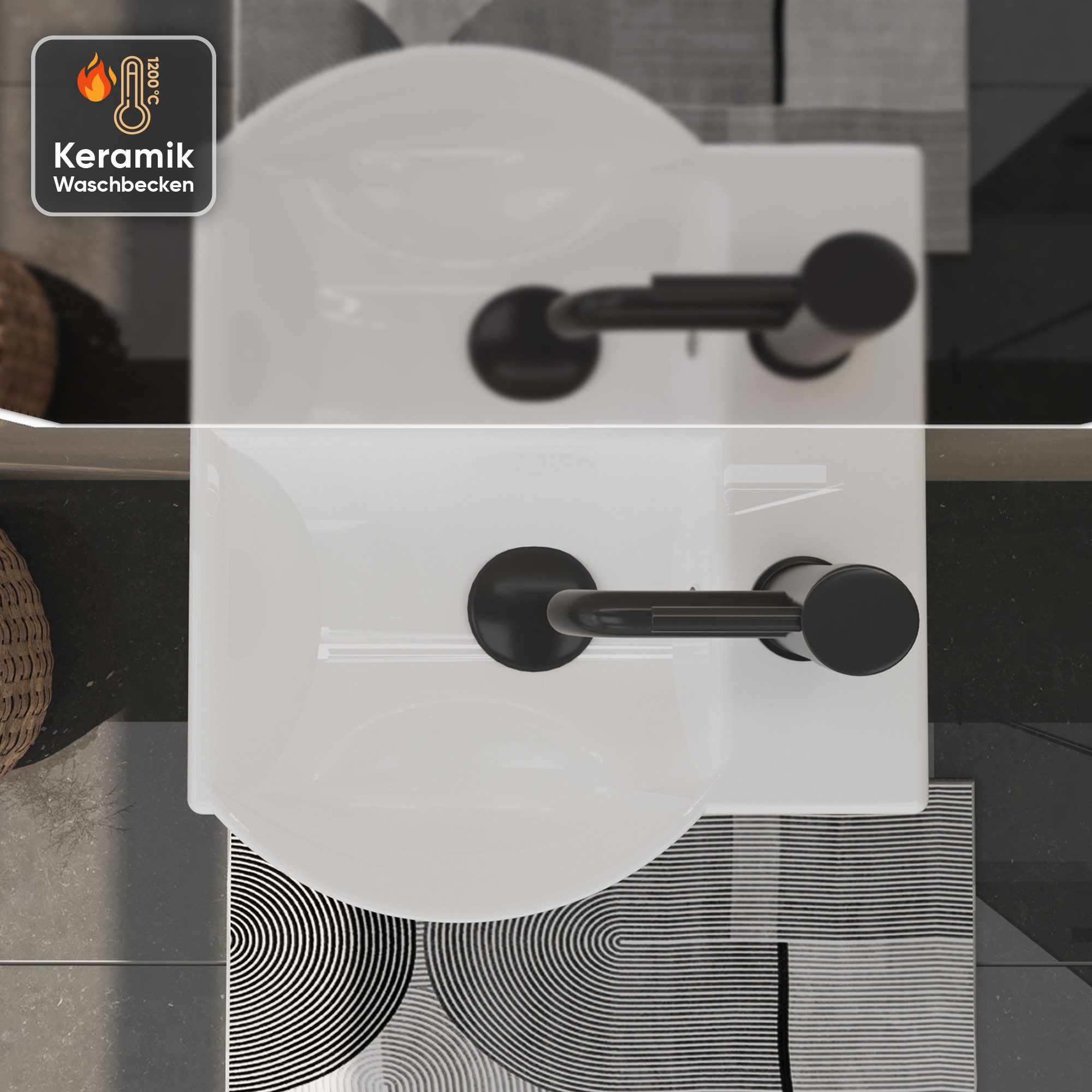 Alpenberger Waschtisch-Set Waschtisch mit Unterschrank hängend 45 cm Gäste WC, Waschbecken mit Unterschrank schwarz & wandhängend – Bild 3 von 5
