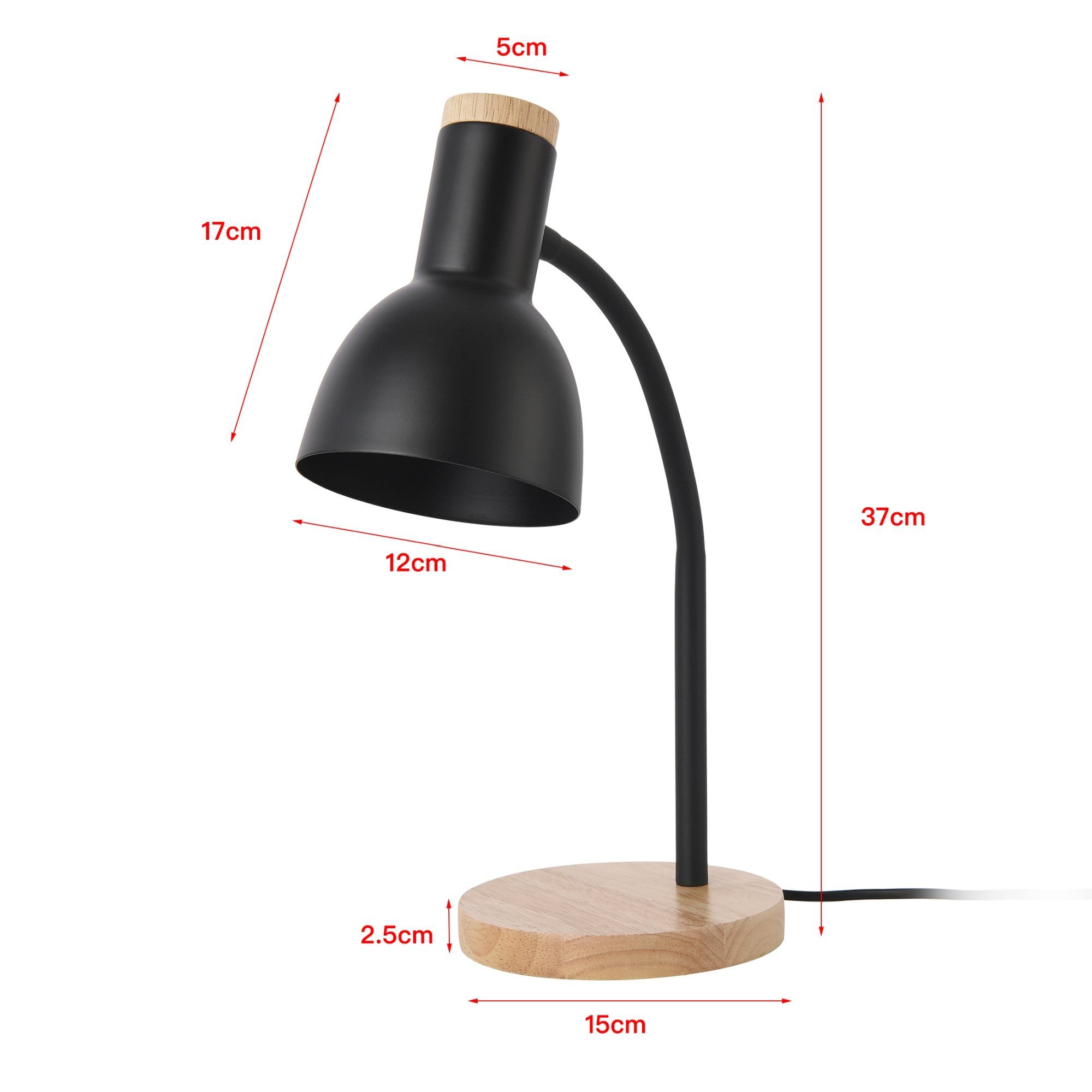 lux.pro Schreibtischlampe, ohne Leuchtmittel, »Woodley« schwenkbar 1 x E14 Metall Holz Schwarz