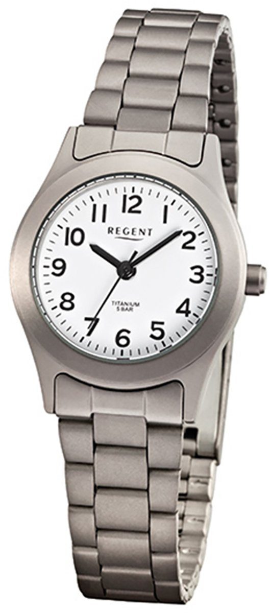 Regent Quarzuhr Regent Damen-Armbanduhr grau silber Analog, Damen Armbanduhr rund, klein (ca. 26mm), Titanarmband | Quarzuhren