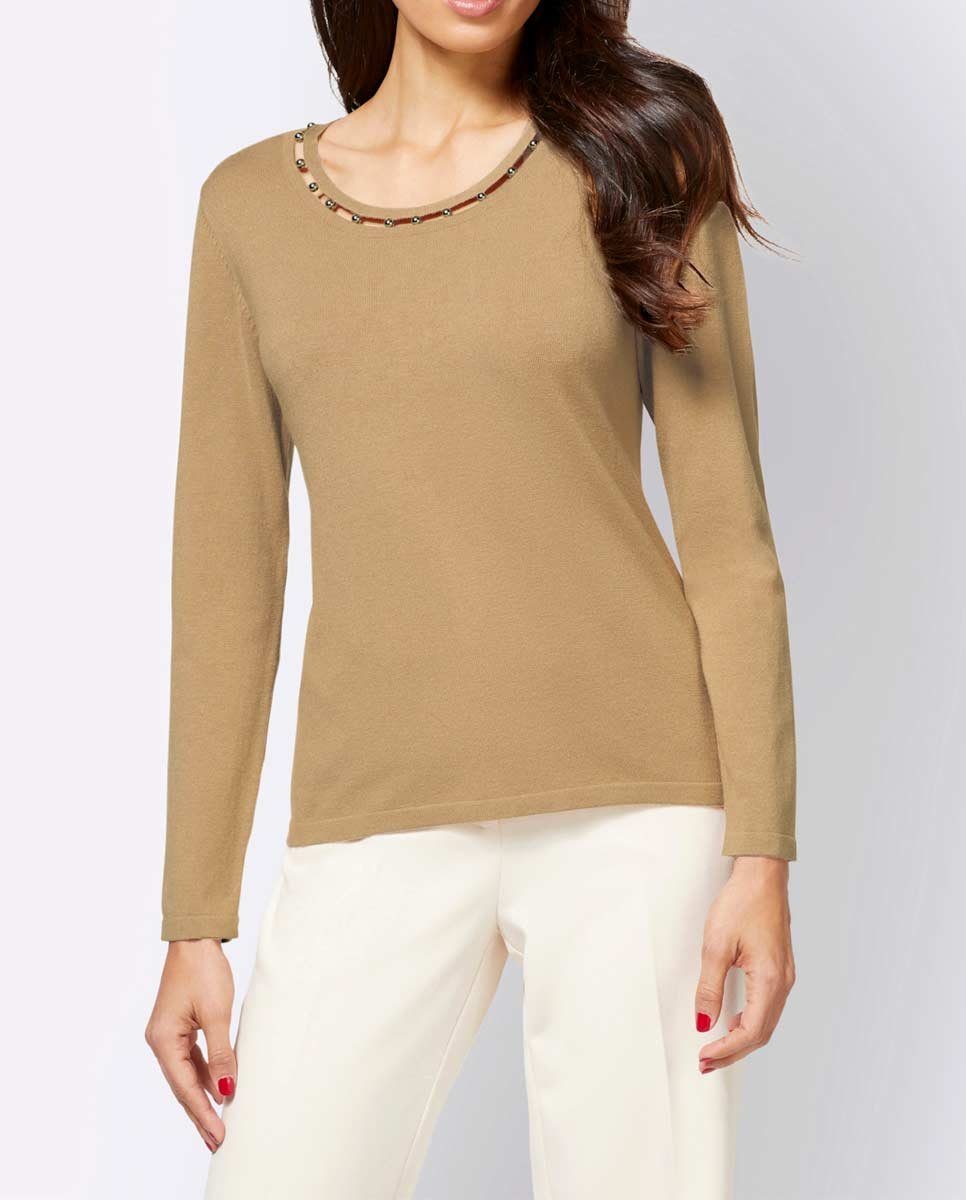 Ashley Brooke by m. Wickelpullover ASHLEY Designer-Pullover camel BROOKE heine Zierperlen, Damen