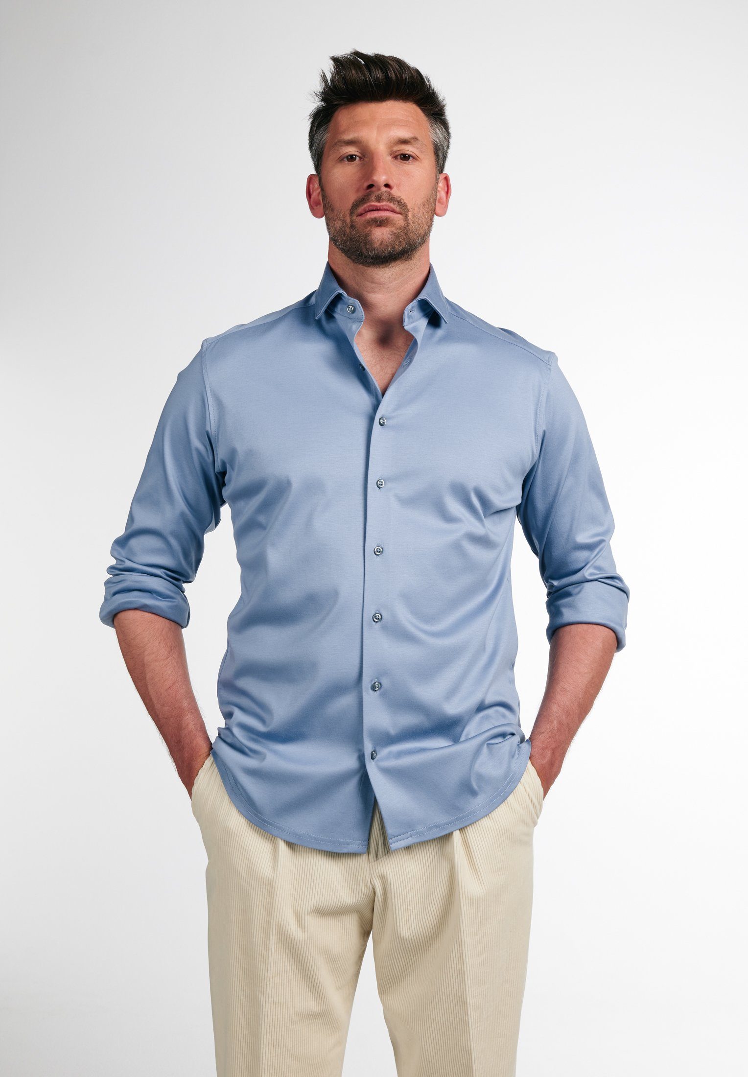 Langarmhemd FIT blau Eterna MODERN