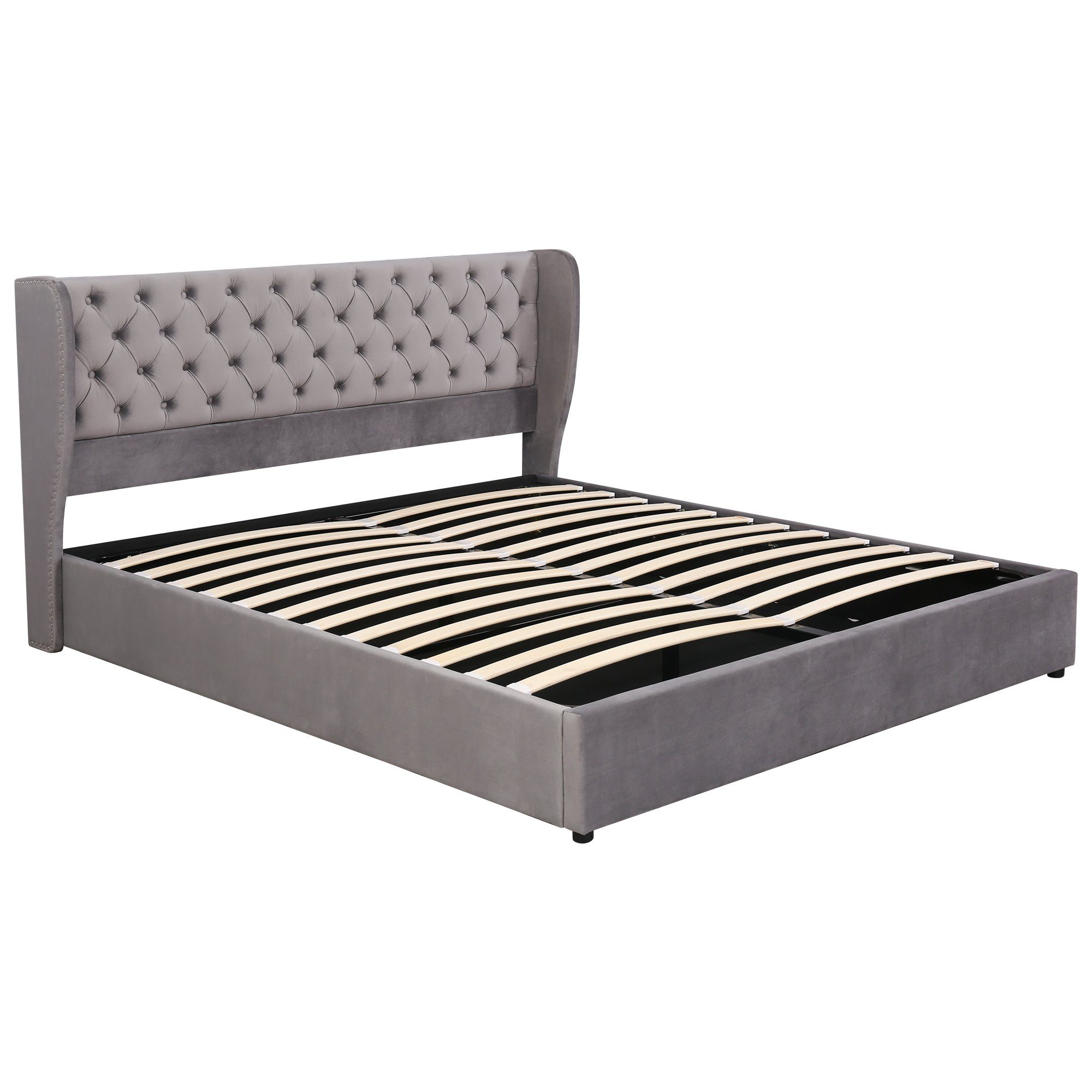 Boxspringbett (Doppelbett Funktionsbett mit Bettkasten und Lattenrost), Polsterbett 180x200 cm Hydraulisches Bett, Samt, Gepolstertes Kopfteil