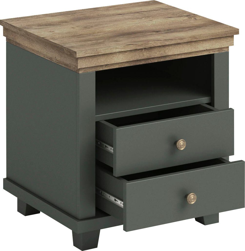 Home affaire Nachtkommode Evora mit 2 Schubläden, Nachttisch in 2 verschieden Farben erhältlich, 52x42x54 cm (BxTxH), Beistelltisch mit MDF-Applikationen, Landhausstil