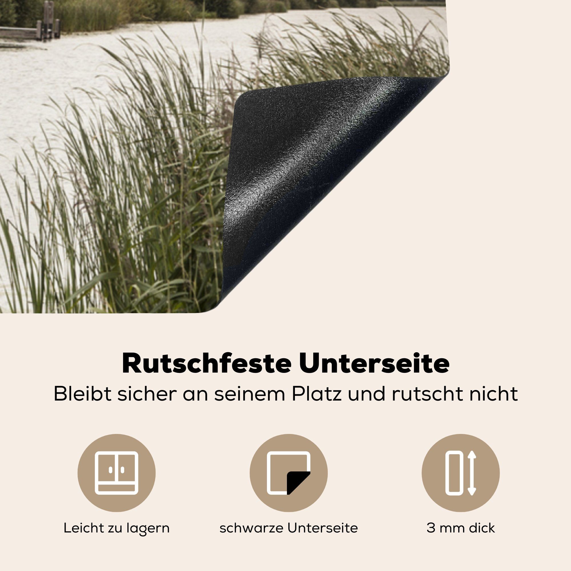 MuchoWow Herdblende-/Abdeckplatte für 78x78 tlg), Schilf, Wasser Arbeitsplatte Ceranfeldabdeckung, Vinyl, cm, (1 - küche - Mühlen