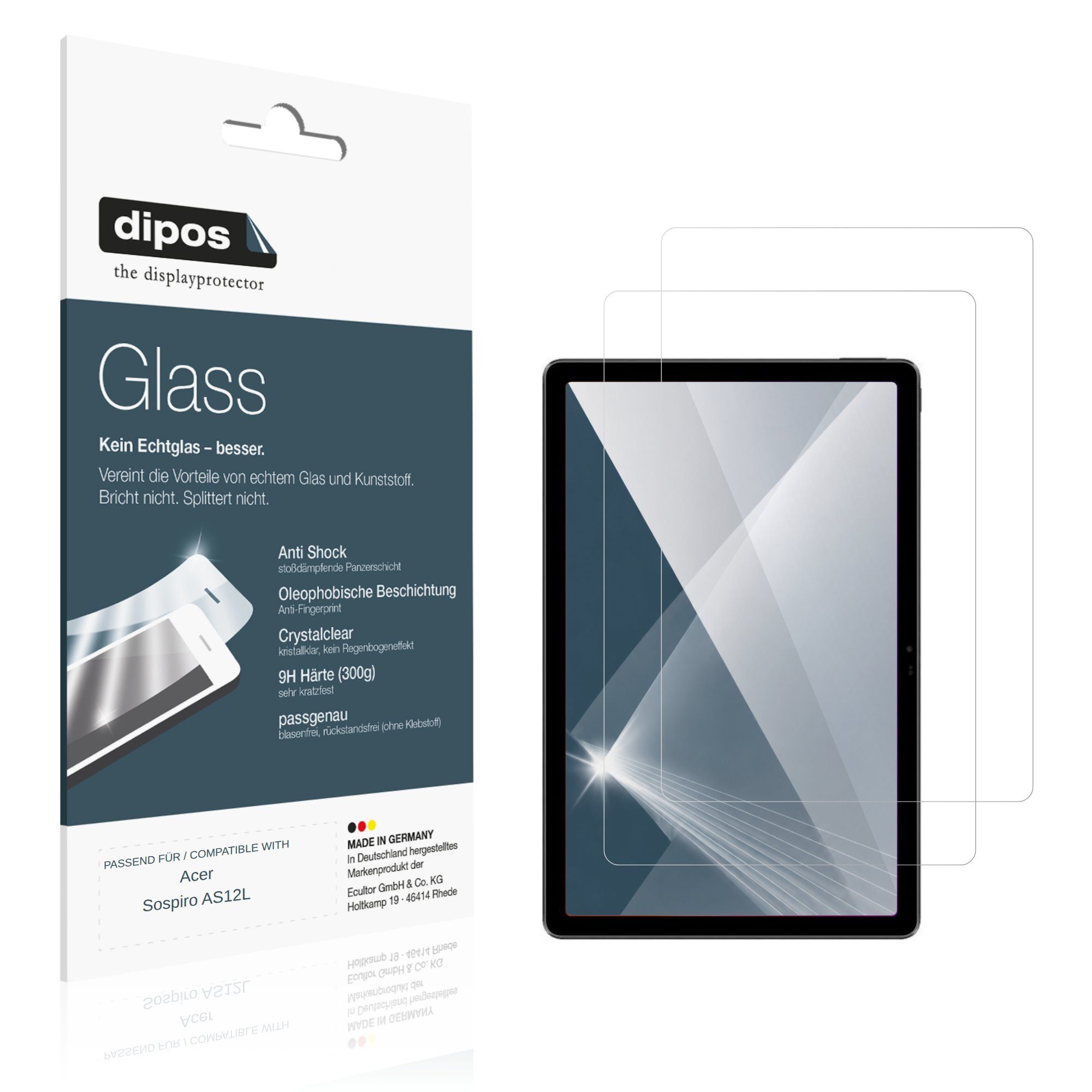 dipos Displayschutzfolie Schutzfolie für Acer Sospiro AS12L, 2 Stück, Displayschutz Schutz Folie Made in Germany