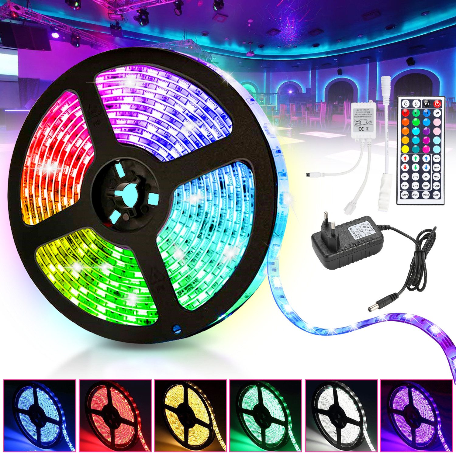 Clanmacy LED Stripe 1-10m LED Streifen Lichtband 5050SMD Leiste RGB Fernsteuerung LED Band, 30-flammig, Licht-Streifen Fernbedienung RGB Lichterkette 5050 SMD Lichtleiste