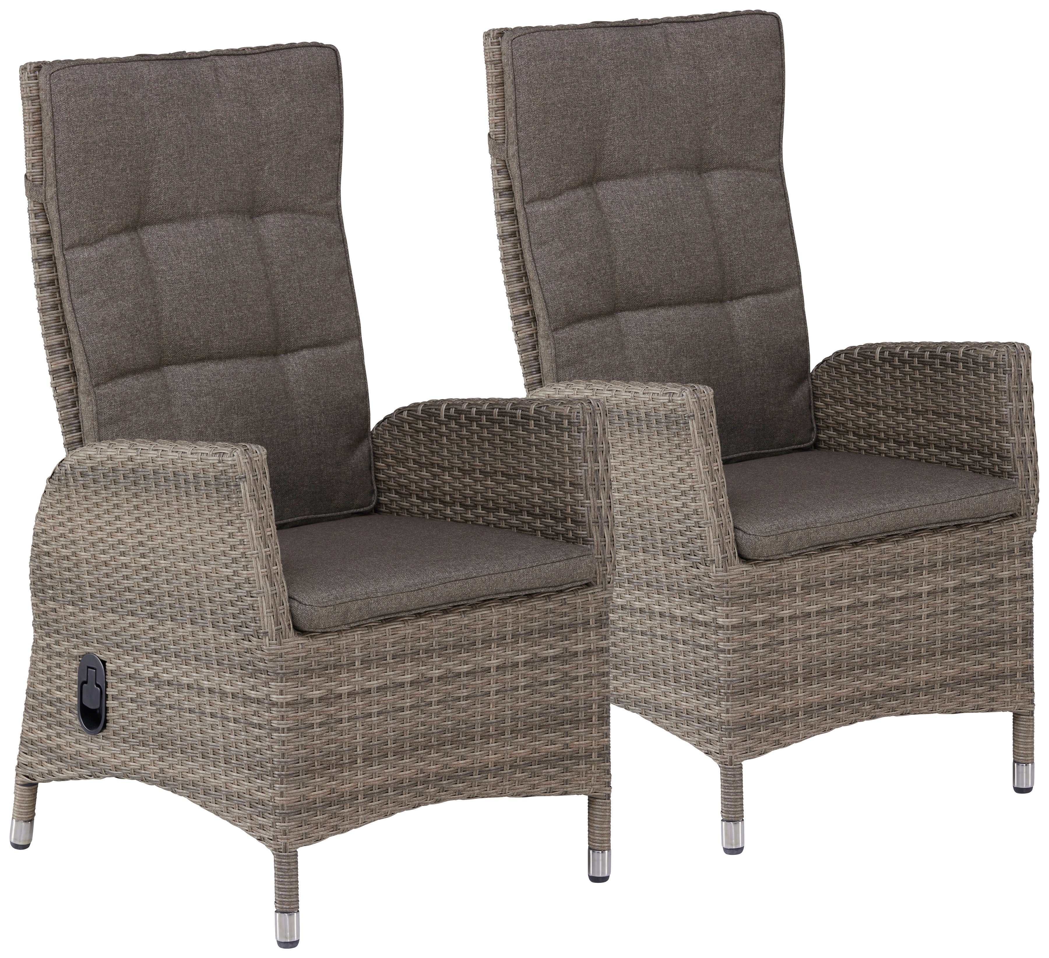 PLOSS Gartenstuhl »Tokio«, (2er Set), Polyrattan, verstellbar, inkl