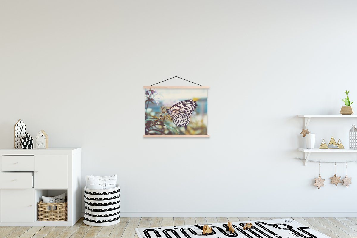 MuchoWow Poster Schmetterling - Blumen - Frühling, (1 St), Posterleiste, Textilposter für Wohnzimmer, Bilderleiste, Magnetisch