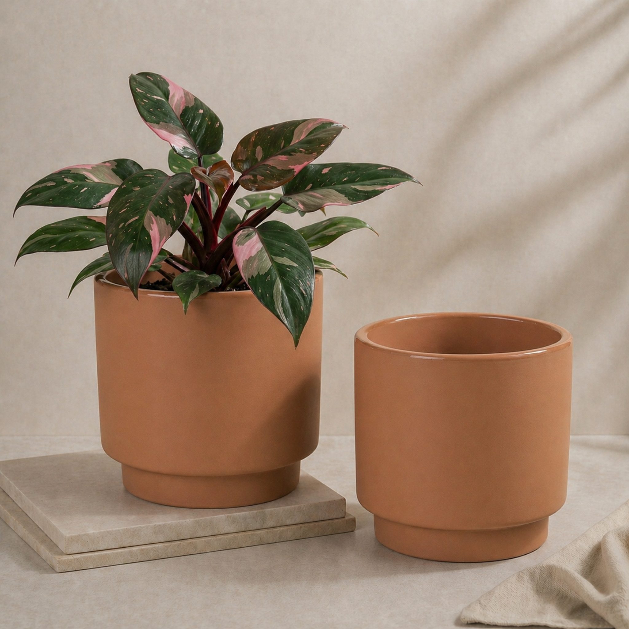 matches21 HOME & HOBBY Blumentopf Übertöpfe in Ø 13 cm, Beige Blumentöpfe im 2er Set (2 St), Blumenübertöpfe aus Keramik für Zimmerpflanzen