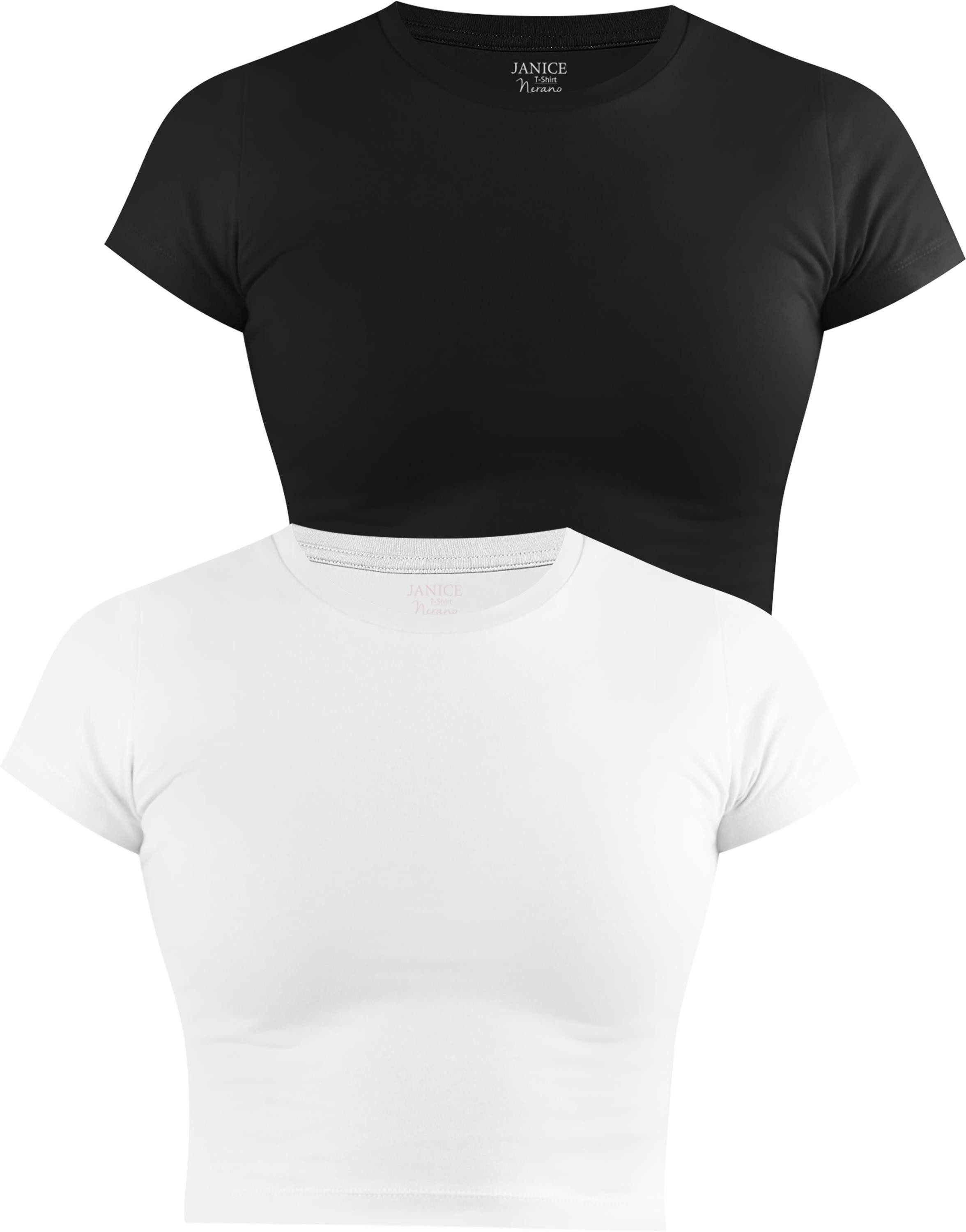 Kurzarmshirt 2 x Damen crop T-Shirt hochgeschlossen Nerano