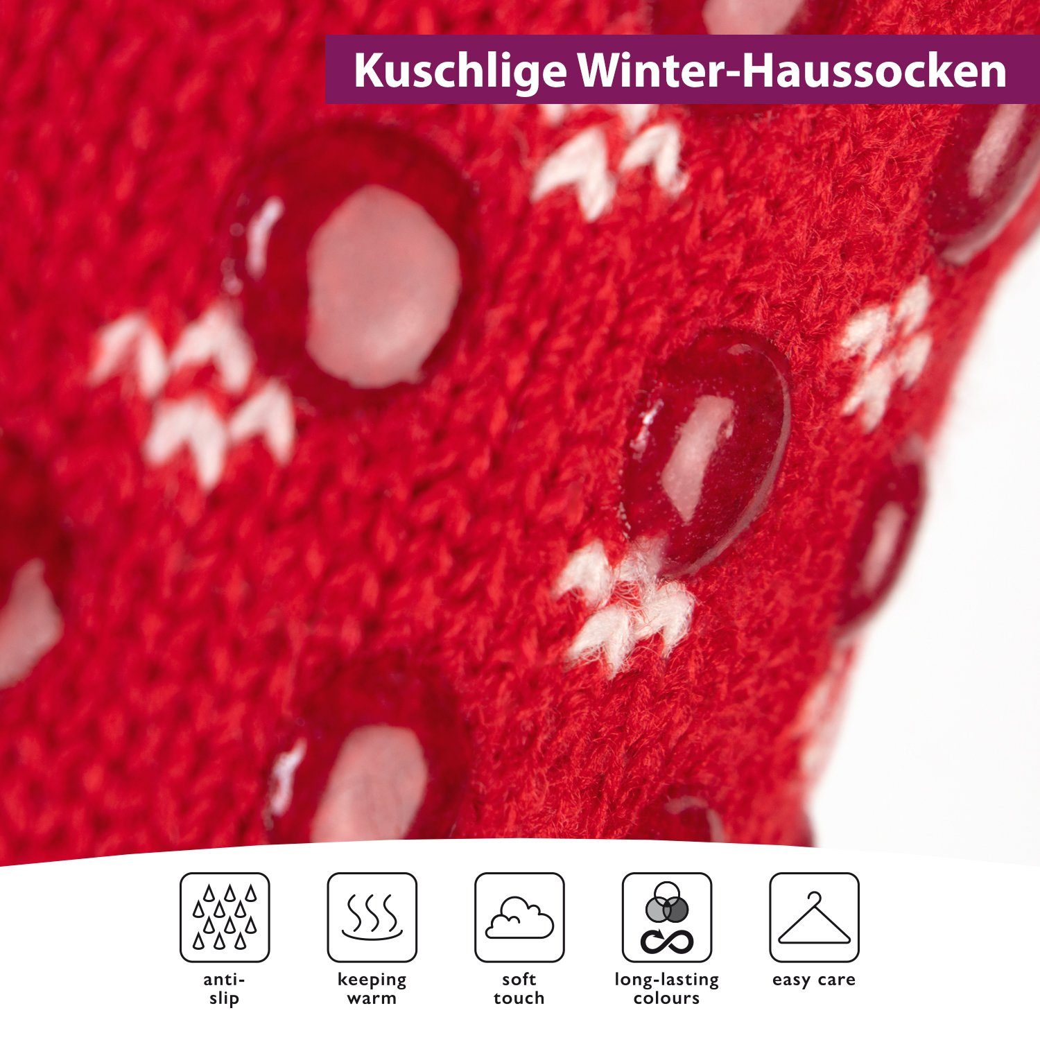 Blau-Rot für ABS-Socken & Haussocken (1/2 2er Damen Winter Herren Footstar Kuschelsocken Paar)