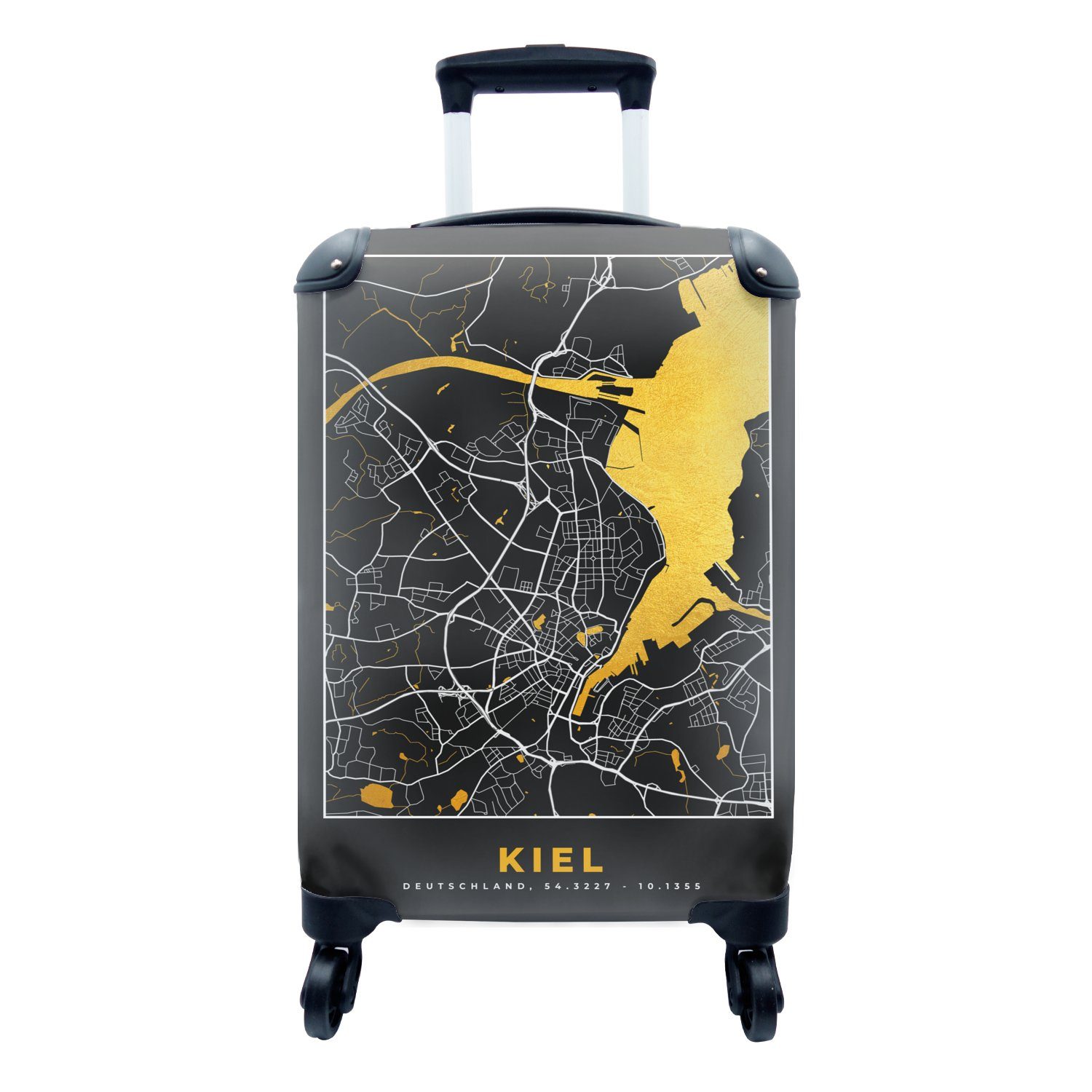 Kiel - Stadtplan Karte rollen, 4 Gold Rollen, - Handgepäck - Ferien, Reisekoffer Reisetasche Deutschland, für MuchoWow - Trolley, mit Handgepäckkoffer