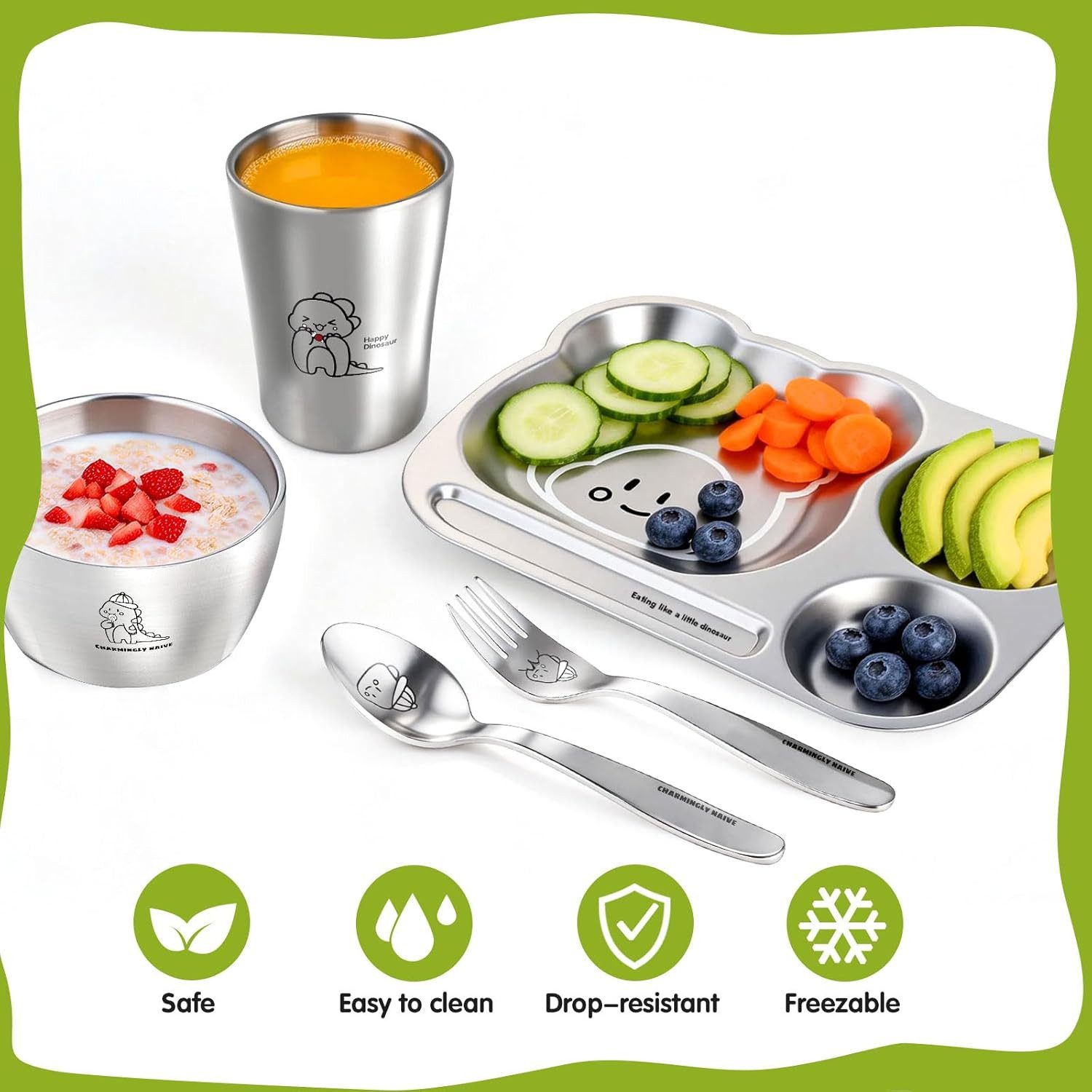 FELIXLEO Kindergeschirr-Set Edelstahl Baby Geschirrset 5 teiliges Kindergeschirr