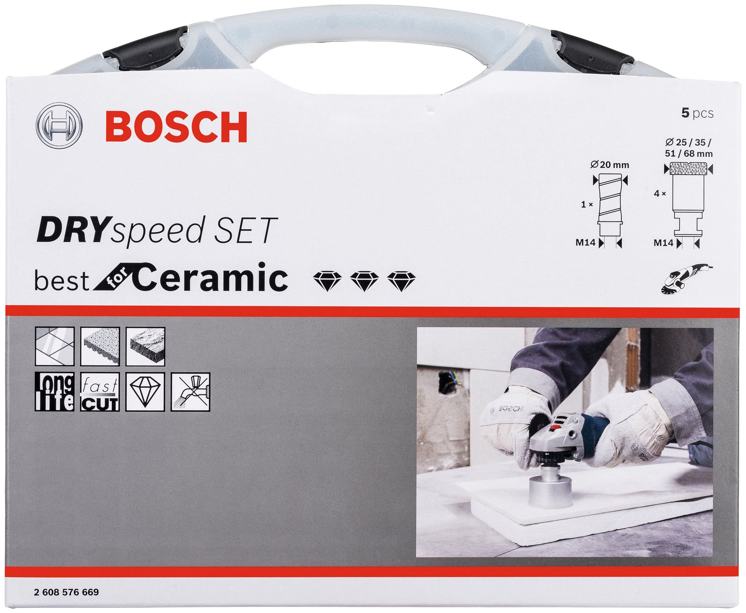 Bosch Professional DrySpeed, Bohrersatz (Set, Diamond 20 mm 68 - Diamantrockenbohrer 5-tlg)