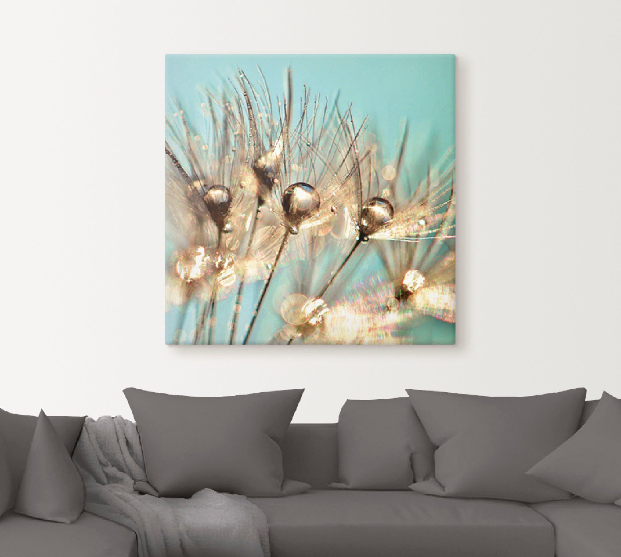 Goldener Alubild, Blumen Artland Tau, Größen Leinwandbild, in als Wandbild Pusteblume St), Poster Wandaufkleber oder (1 versch.