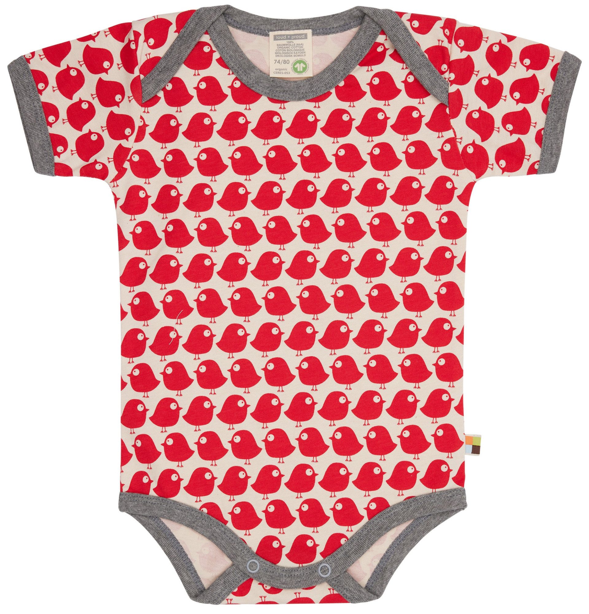loud + proud Kurzarmbody mit Vogel Druckmotiv Bio Baumwolle, GOTS