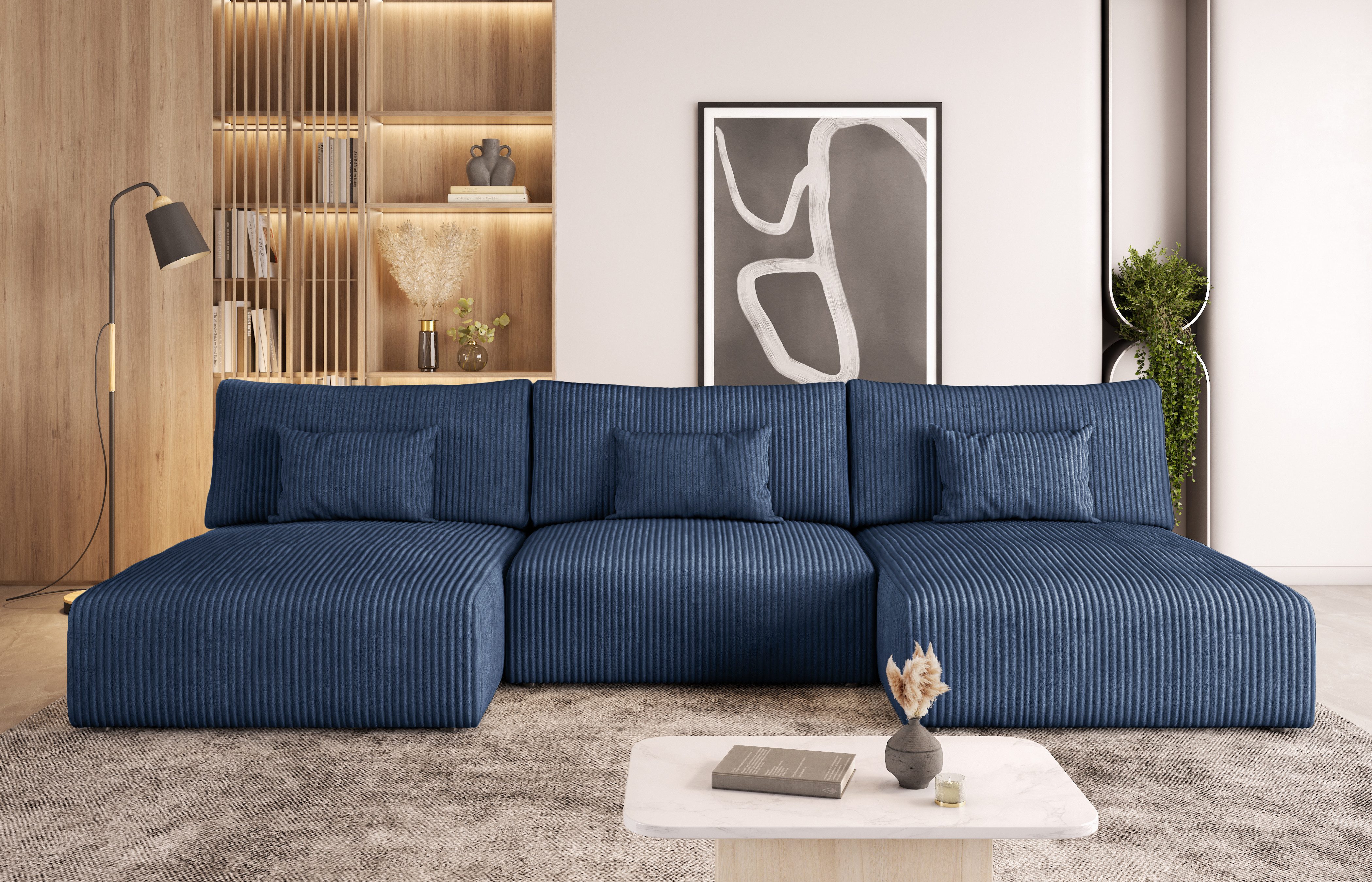 thematys Sofa Modulo U Wohnlandschaft 3 Teile als Schlafsofa für 4–5 Personen, U-Form, als Schlafsofa mit Bettkasten, Cordbezug, Cord