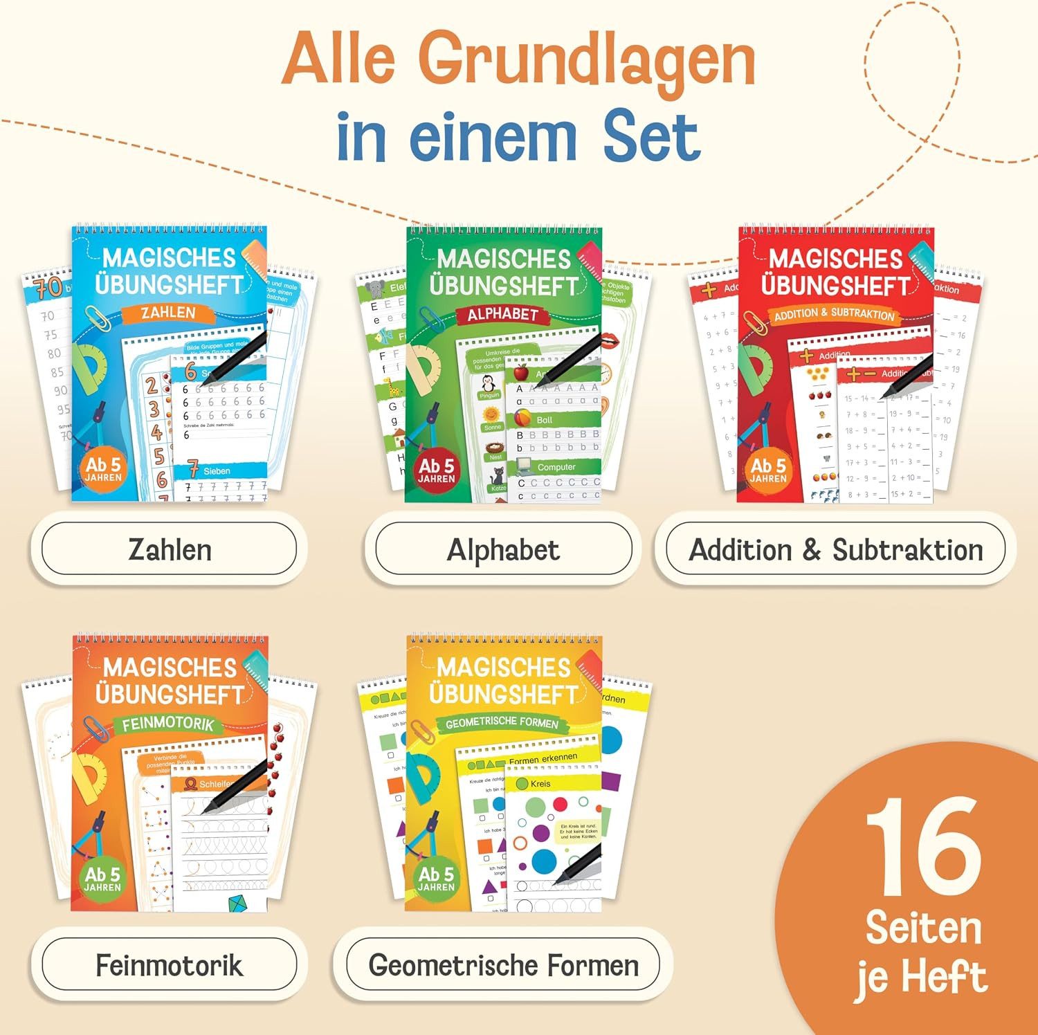 Likarto Lernspielzeug LIKARTO® Magische Übungshefte Vorschule ab 5 Jahren, 5 Hefte + Stifte – Bild 3 von 5
