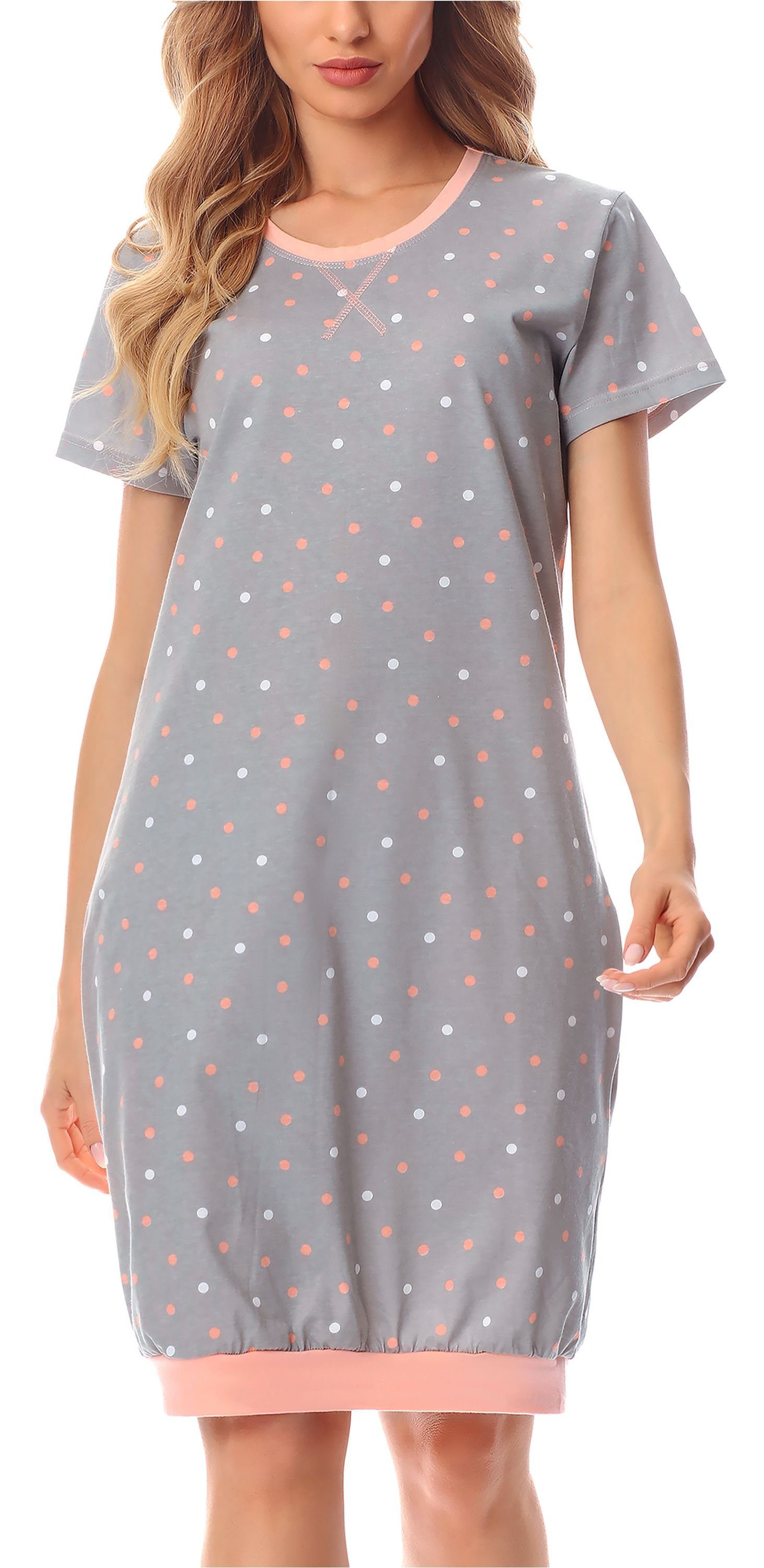 Style Merry Damen MS10-184 (1-tlg) Nachthemd Grau/Punkten Nachthemd