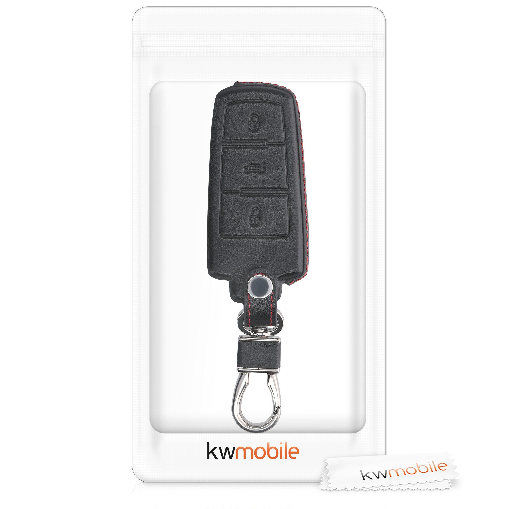 kwmobile Schlüsseltasche Autoschlüssel Hülle Cover Schlüssel für Case Schutzhülle 3-Tasten Leder Autoschlüssel, VW Schlüsselhülle - Smartkey