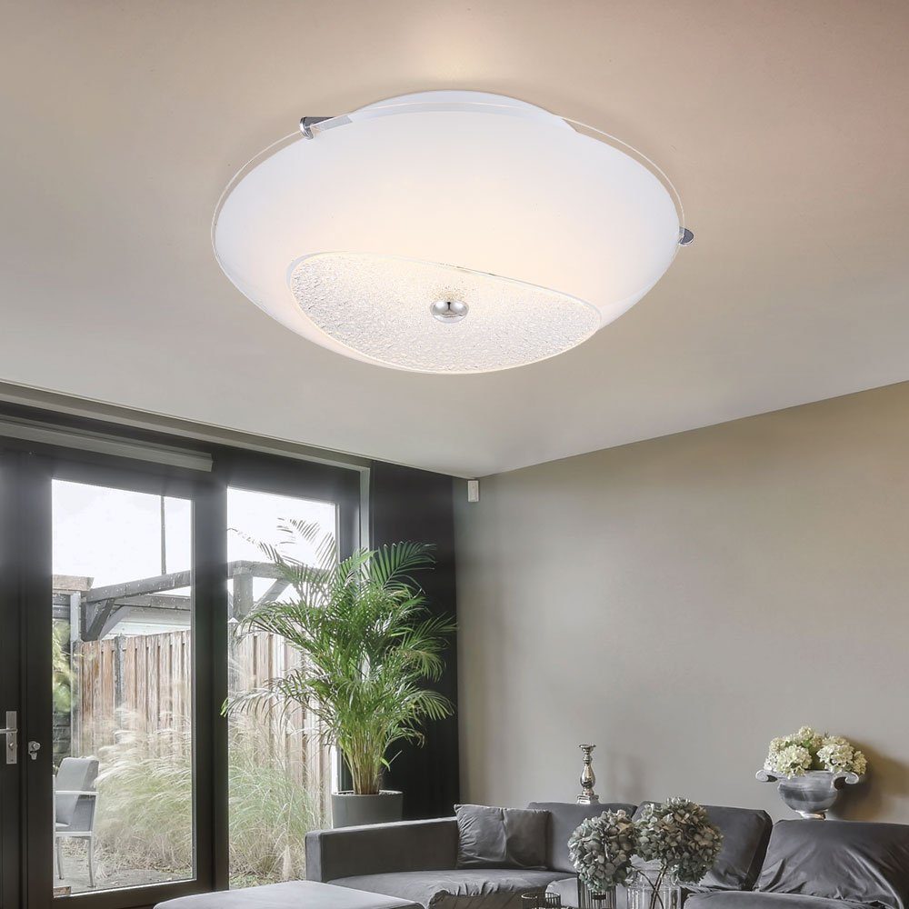 GLOBO LIGHTING LED Deckenleuchte, LED-Leuchtmittel fest verbaut, LED Deckenlampe, rund, Chrom, Glas opal mit Kristallen