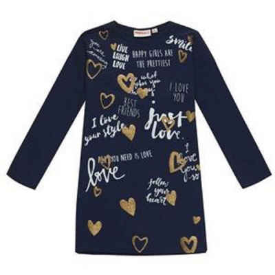 UBS2 A-Linien-Kleid UBS2 Shirtkleid Langarm Kleid Gold Glitzer Herzen Marine blau (1-tlg)