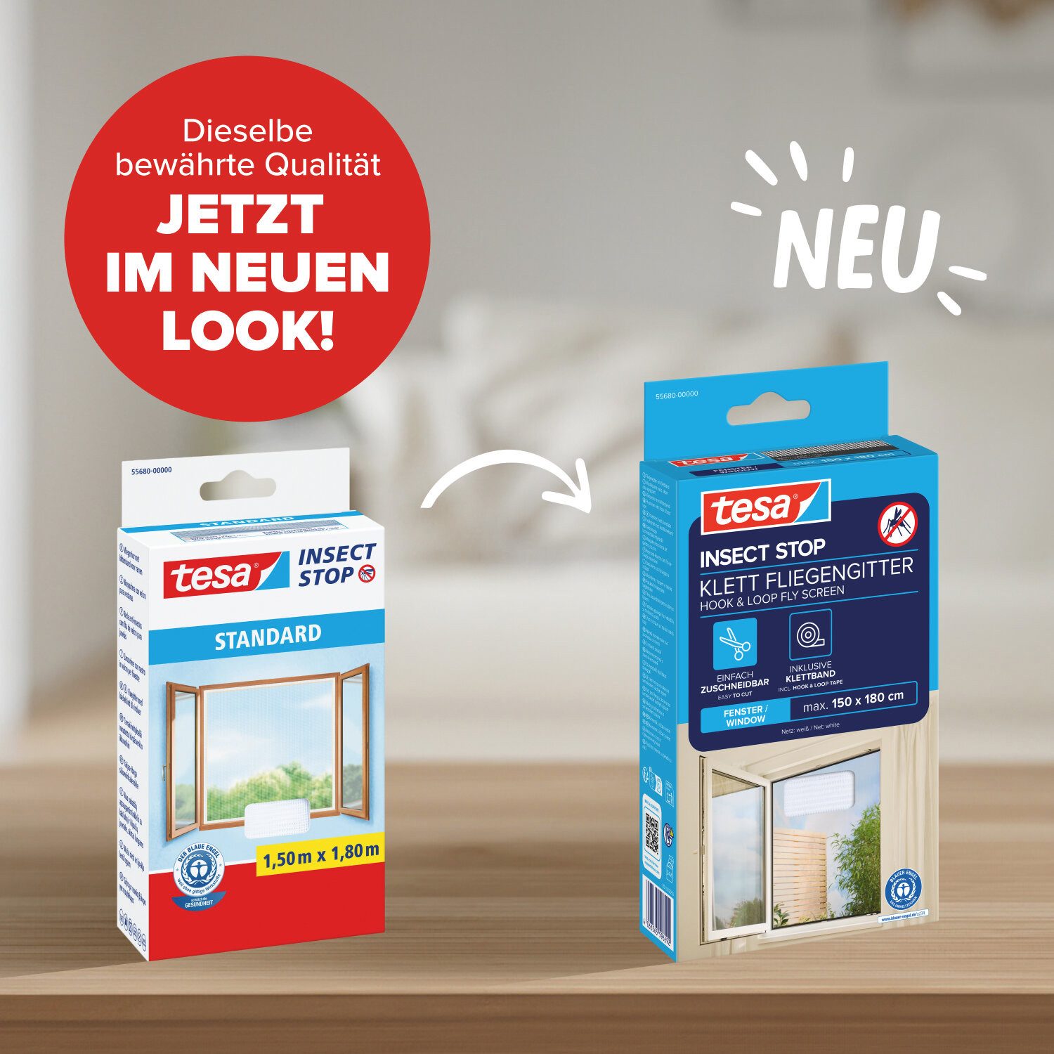 tesa Fliegengitter-Gewebe, (Komplett-Set, 2-St., 1 x Fliegen Netz - 150 cm x 180 cm - Weiß (leichter Sichtschutz), mit Klettband, zuschneidbar - Mückenschutz ohne Bohren