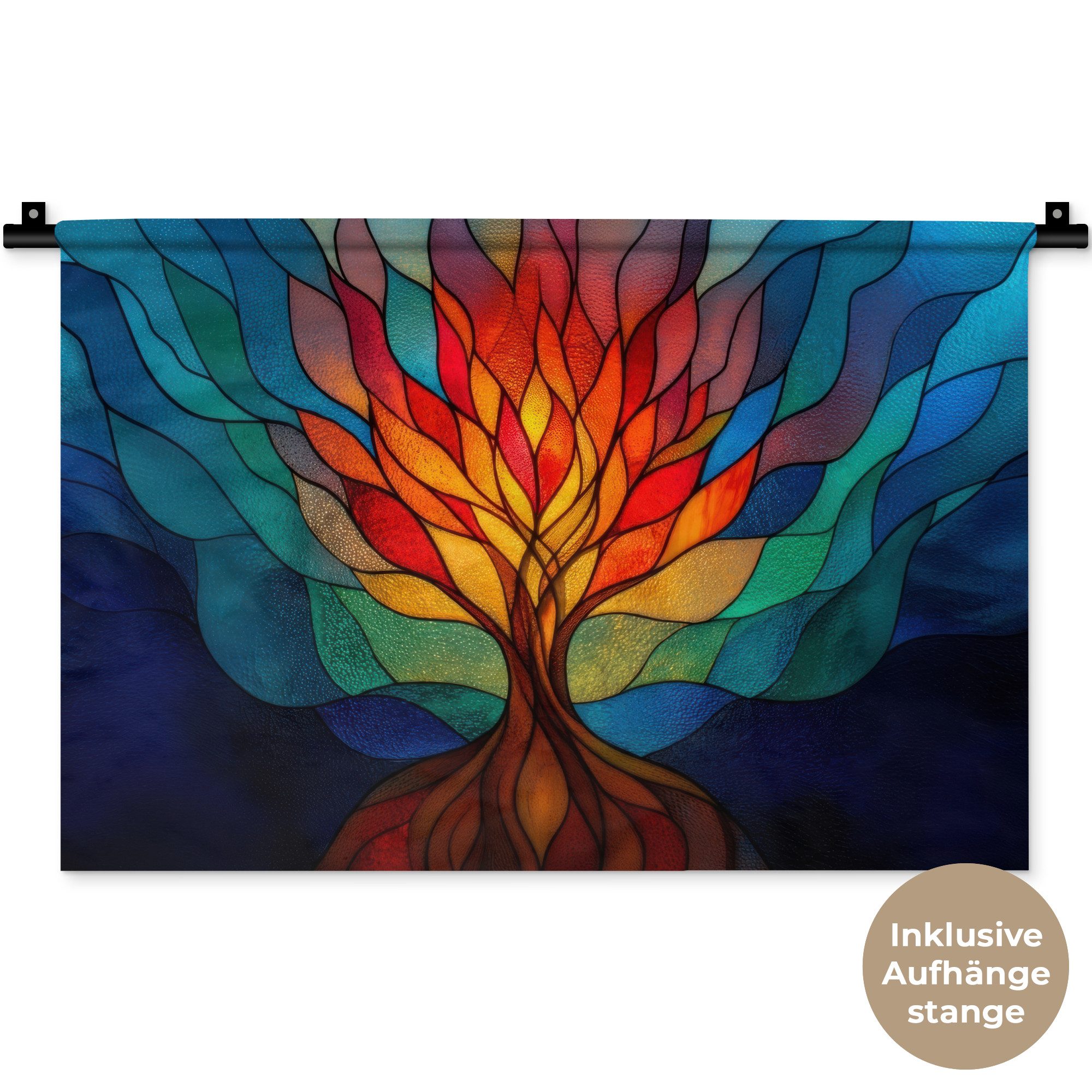 MuchoWow Wandteppich Ornamentales Glas - Baum - Rot - Wohnungen, Rechteckig, Höhe: 3 mm, Wandteppich für Wohnzimmer, Schlafzimmer, 60x40 cm