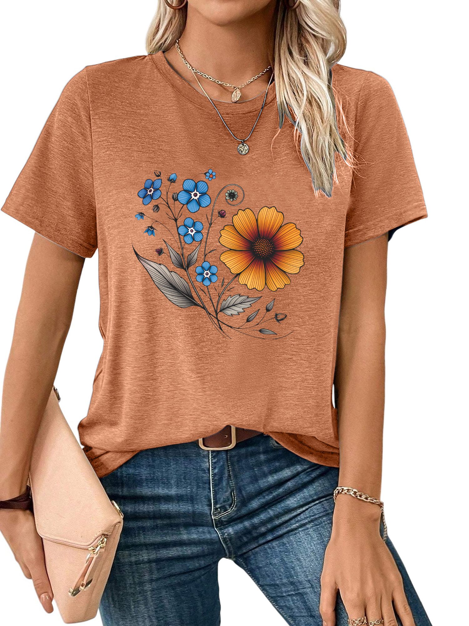 PYL Print-Shirt Damen Sommer Kurzarmbluse Locker günstig online kaufen