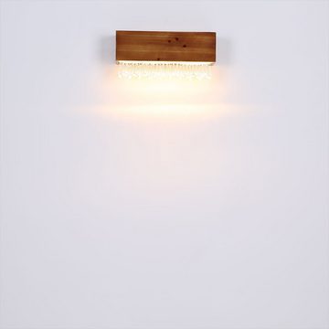 etc-shop LED Wandleuchte, LED-Leuchtmittel fest verbaut, Warmweiß, Wandlampe Holzlampe Flurleuchte LED Schlafzimmerlampe Kristalle B 37cm