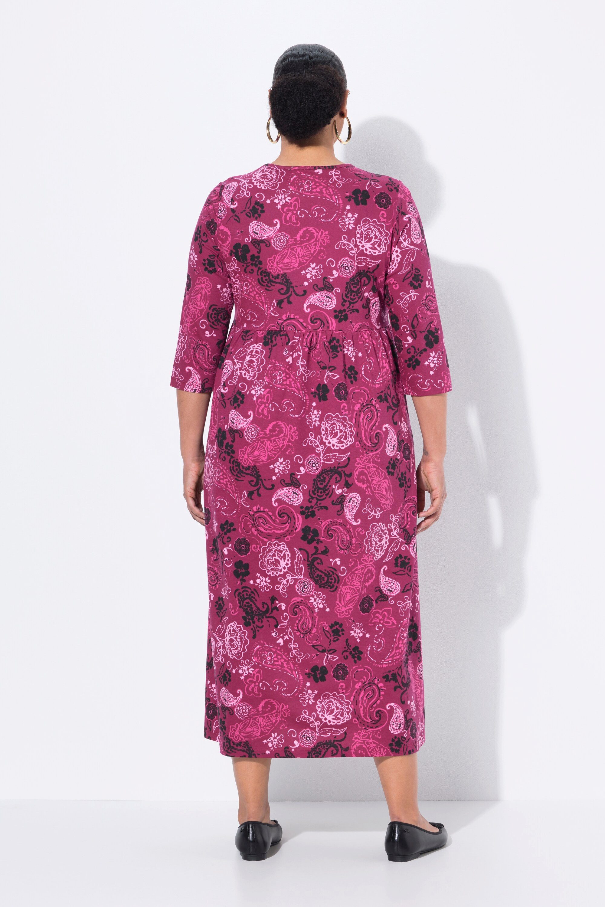 Ulla Popken Maxikleid Maxikleid Paisley A-Linie Rundhals 3/4-Arm
