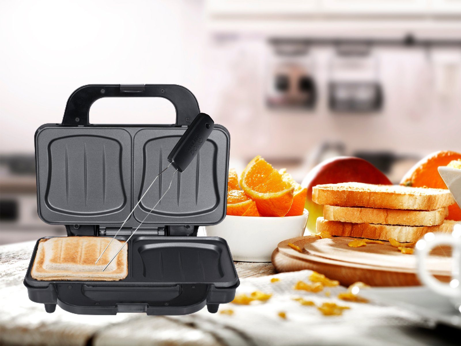 Tristar Sandwichmaker, 900 W, Toaster XXL Snack Panini-Maker & Gabel extra tief für dicke Toasties