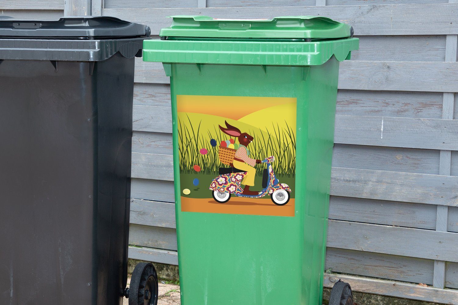 Sticker, Illustration (1 Vespa Osterhasen einer Mülleimer-aufkleber, auf Abfalbehälter Wandsticker MuchoWow Container, St), Mülltonne, des
