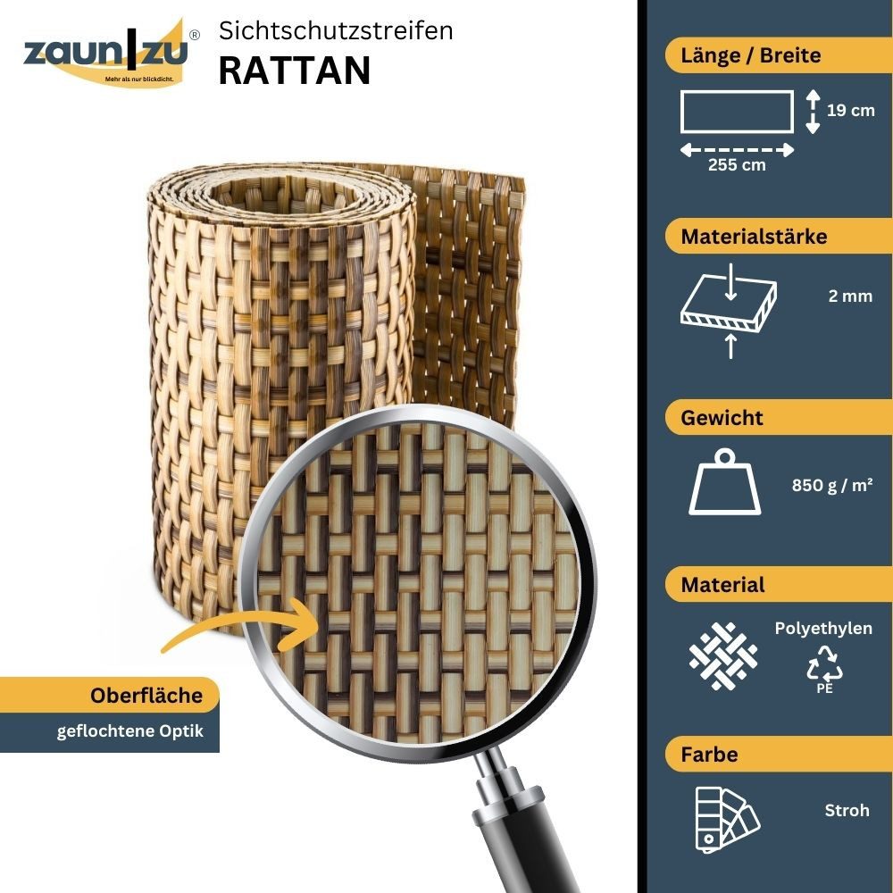 zaunzu Sichtschutzstreifen Rattan Einzelstreifen für Doppelstabmatten günstig online kaufen