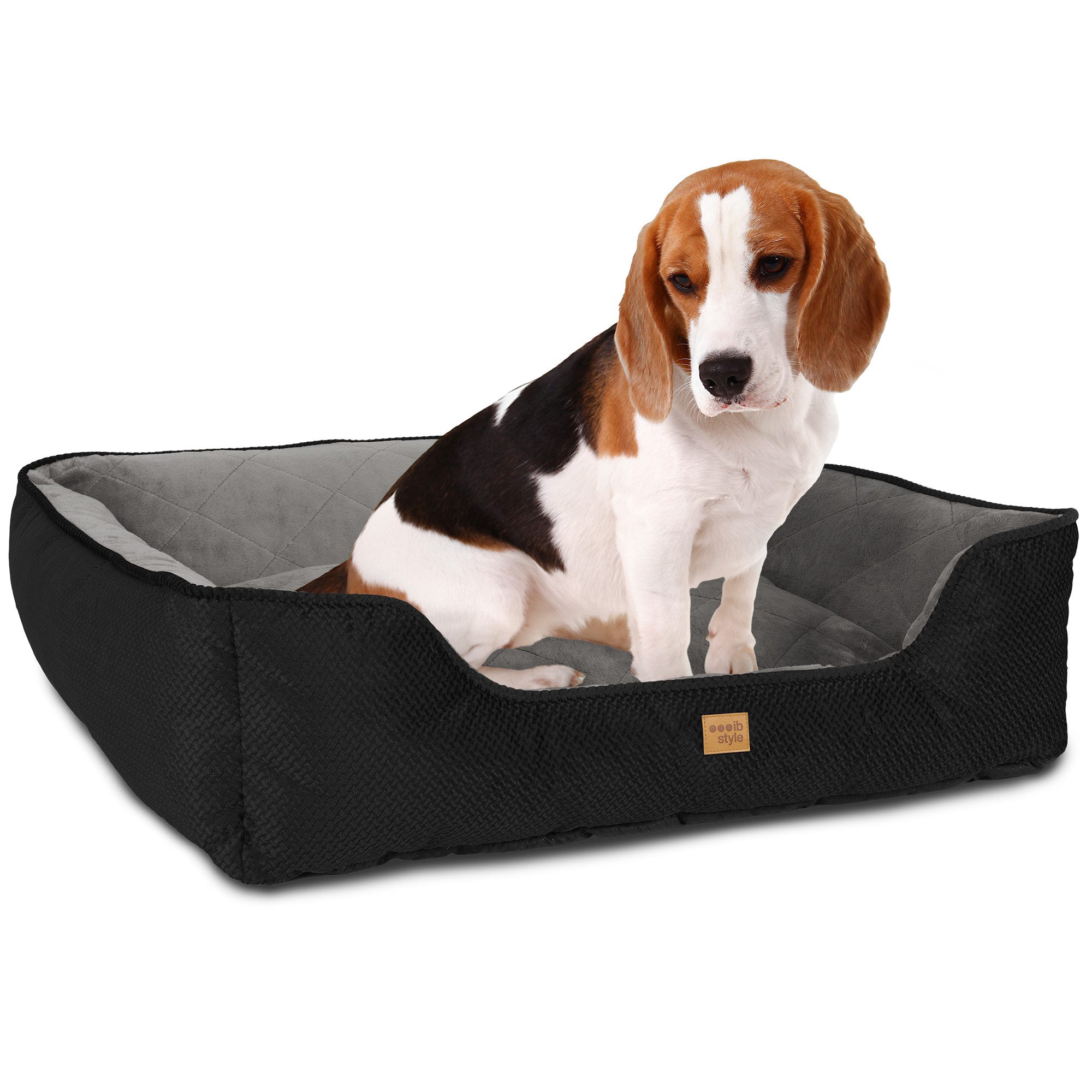 ib style Tierkissen Happy Milo M 85x70cm Schwarz, Körbchen - mit Reißverschluss - Anti-Rutsch Unterseite