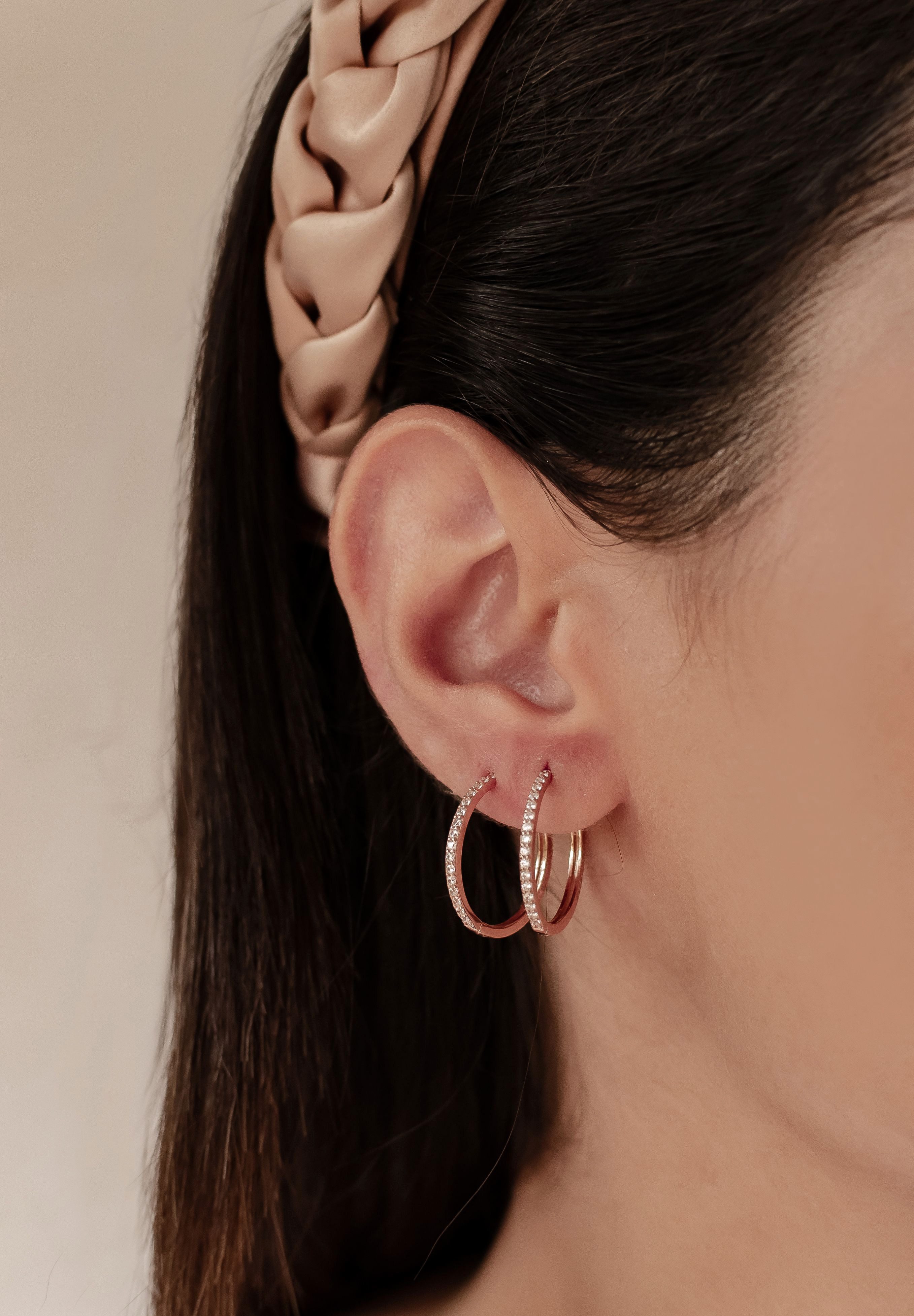 Hey Happiness Paar Creolen 925 Silber Kristalle Klein Mittel Groß, 18K Rosé günstig online kaufen