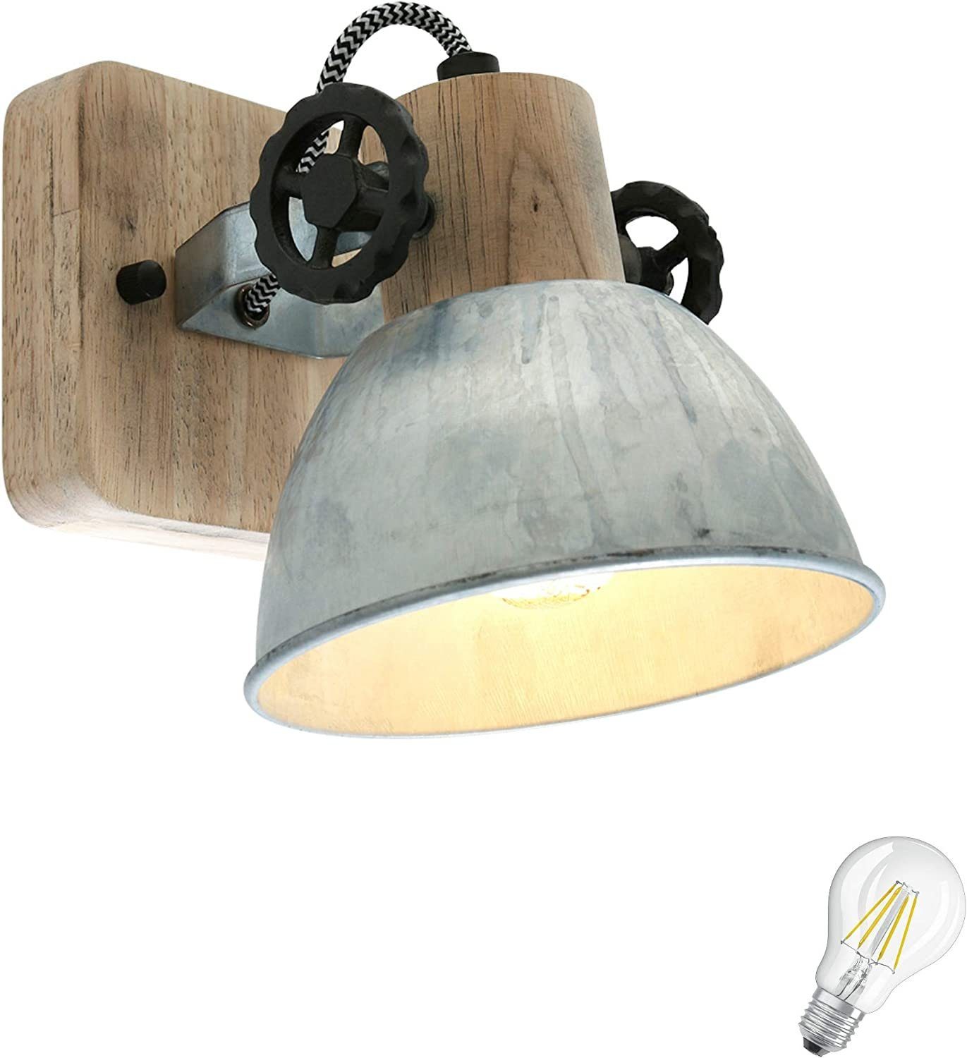 Vintage wechselbar, & Lichthandel 7W Warmweiß, Retro Industrie 7968Nickel Design, Metall LED, Vintage Holz LED Gemütliche Lampenschirme Deckenlampe Schwenkbare Deckenleuchte moderne incl. LED Anwendungsbereiche, Vielfältige Rustikal Atmosphäre, Hoch