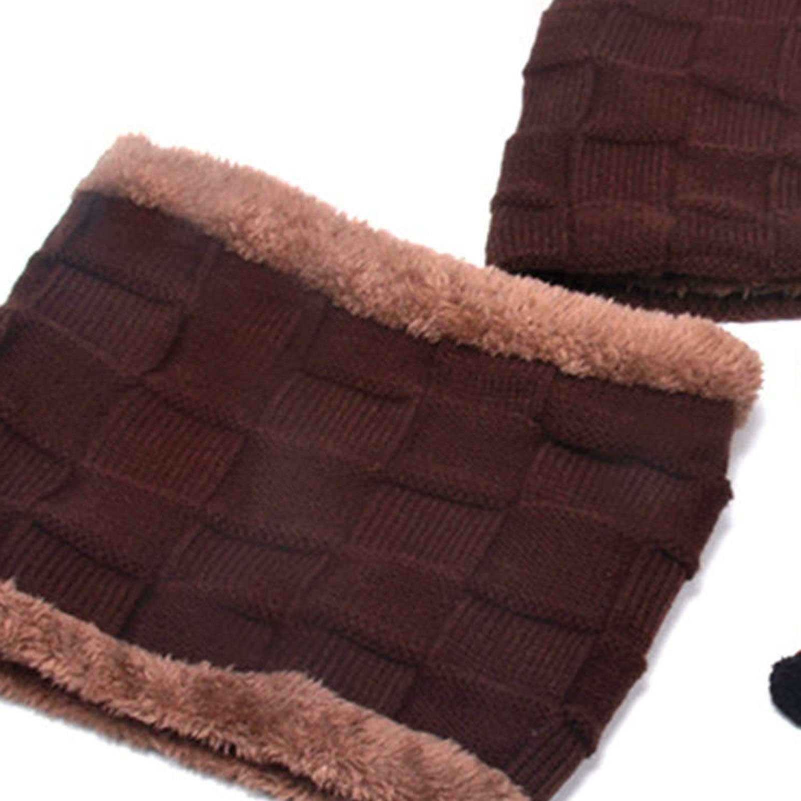 Warme (3 Kinder Futter 4-8 Wintermütze mit In Rutaqian Kinder für Set, Schal Jahre) Kinder Warm Bommelmütze Winter Mütze Handschuhe,Kinder 1 Beanie Strickmütze, Winter Grau Weiches