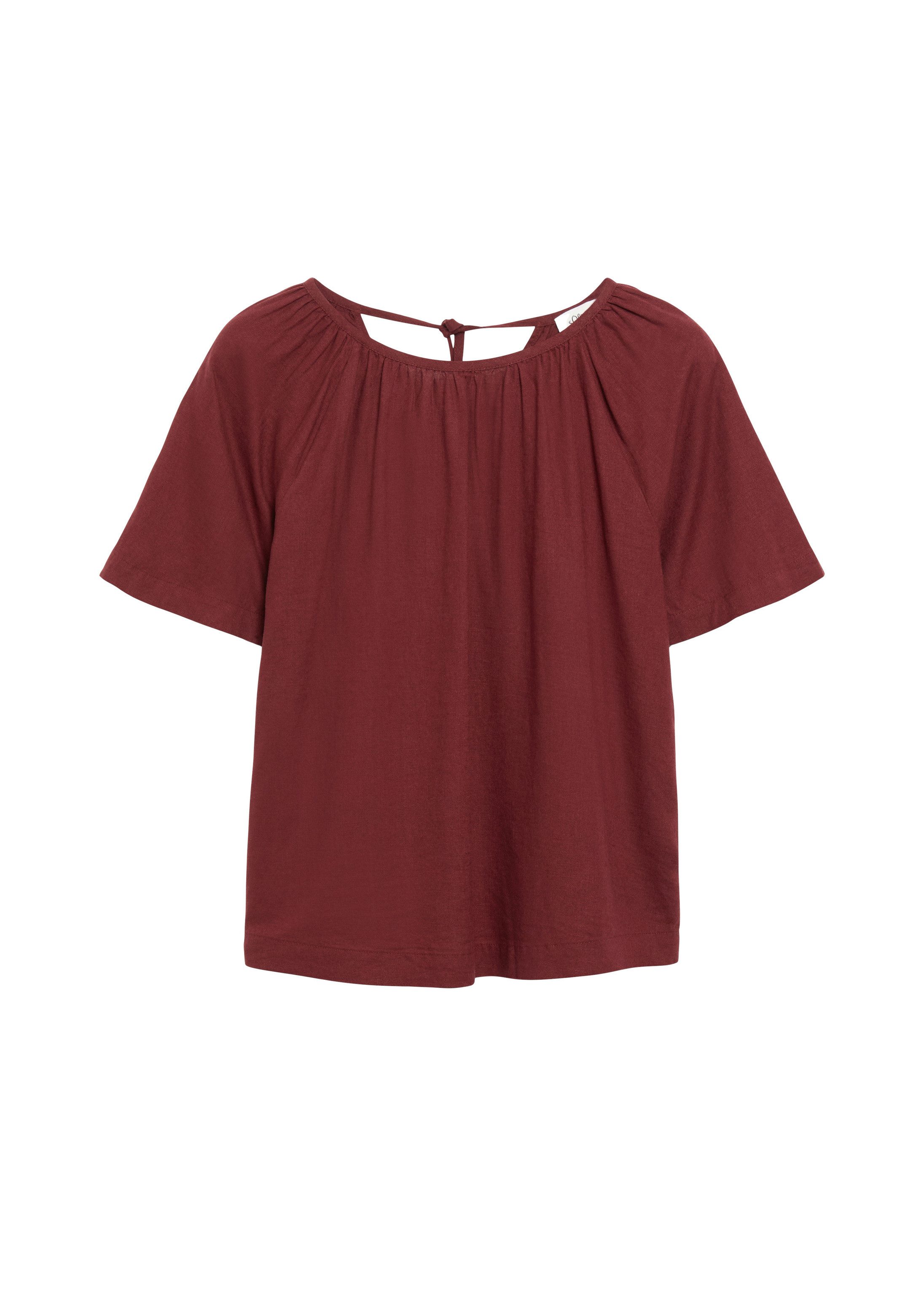s.Oliver Kurzarmbluse Bluse Leinenmixbluse mit Schleifendetail am Rücken