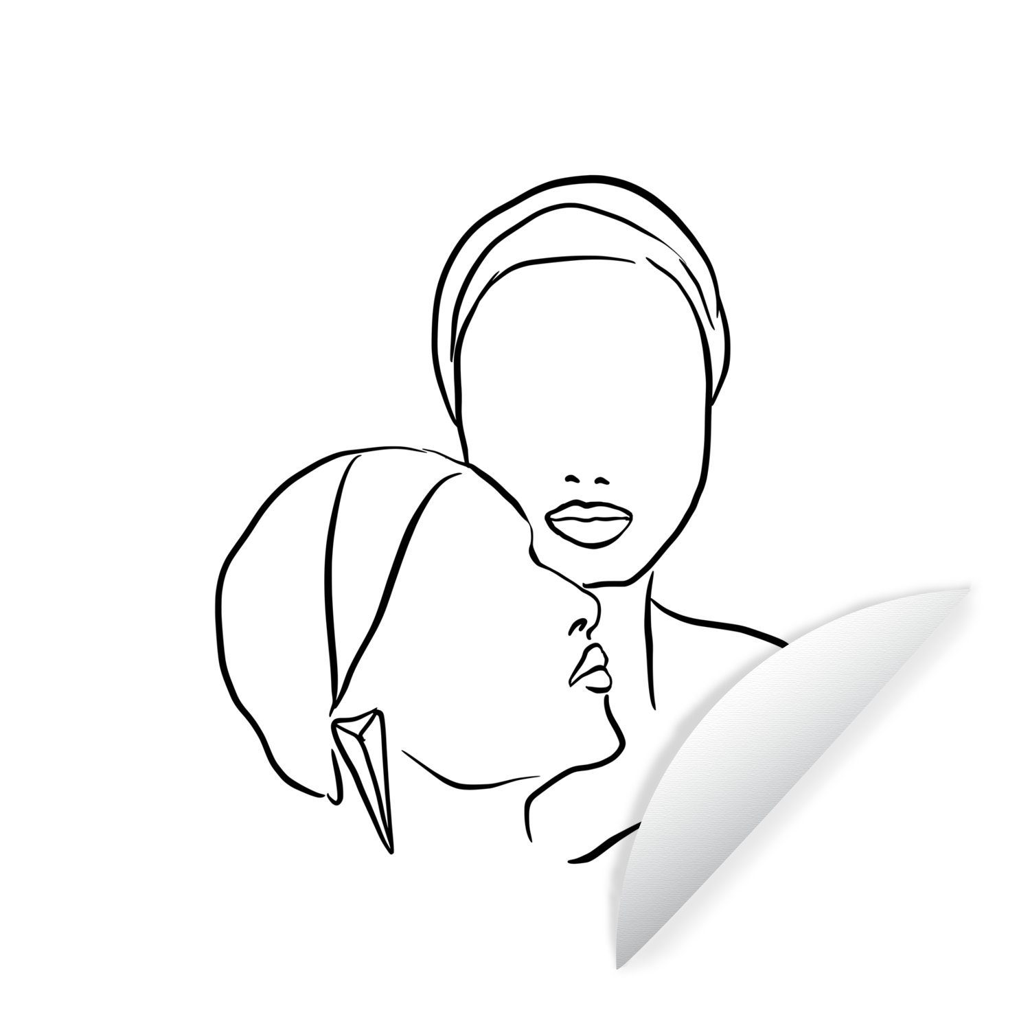 MuchoWow Wandsticker Abstrakte Strichzeichnung von zwei Frauen mit Kopftüchern im Quadrat (1 St), Tapetenkreis für Kinderzimmer, Tapetenaufkleber, Rund, Wohnzimmer