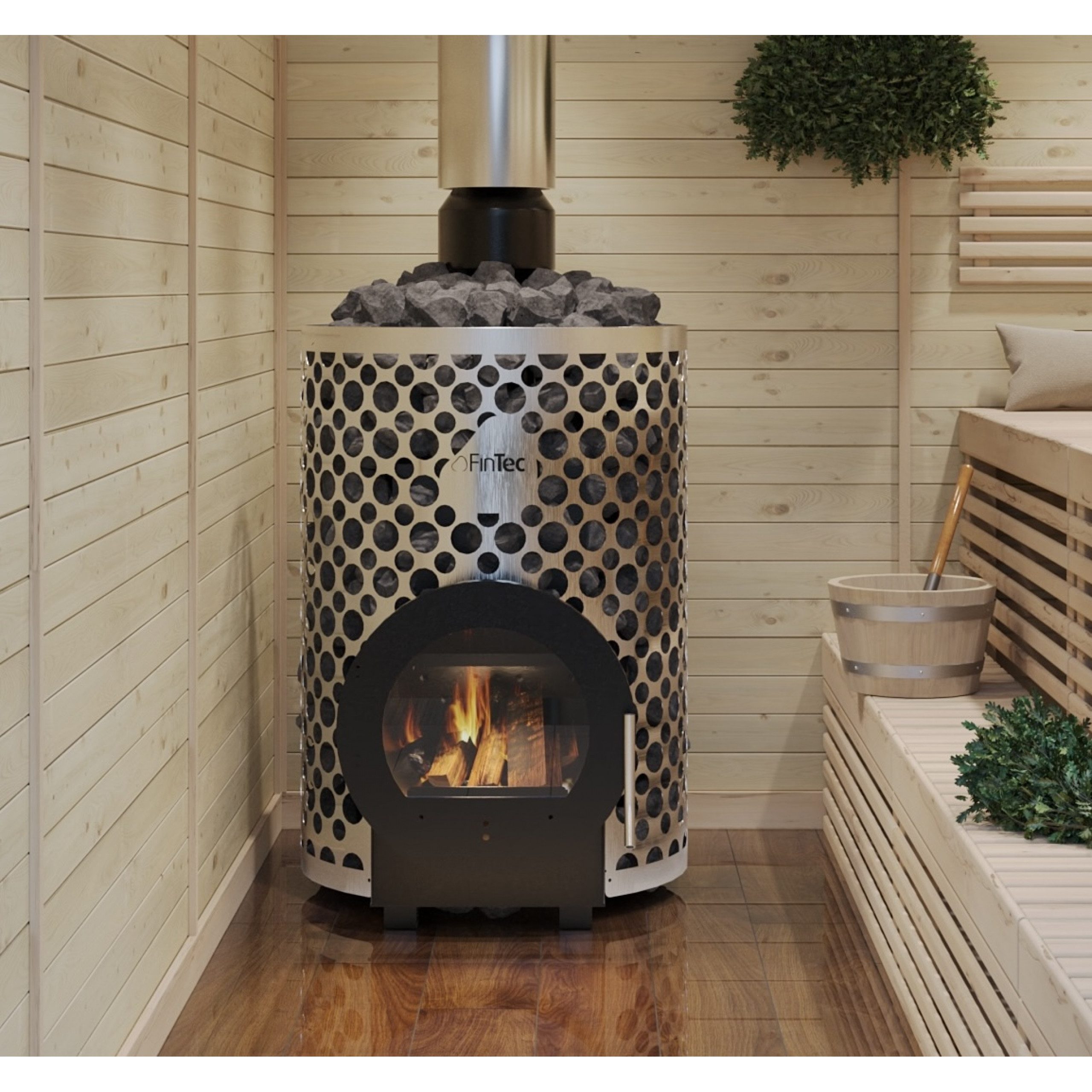 FinTec Saunaofen FinTec JONTE Holz-Saunaofen 16 kW holzbefeuerter Saunaofen mit