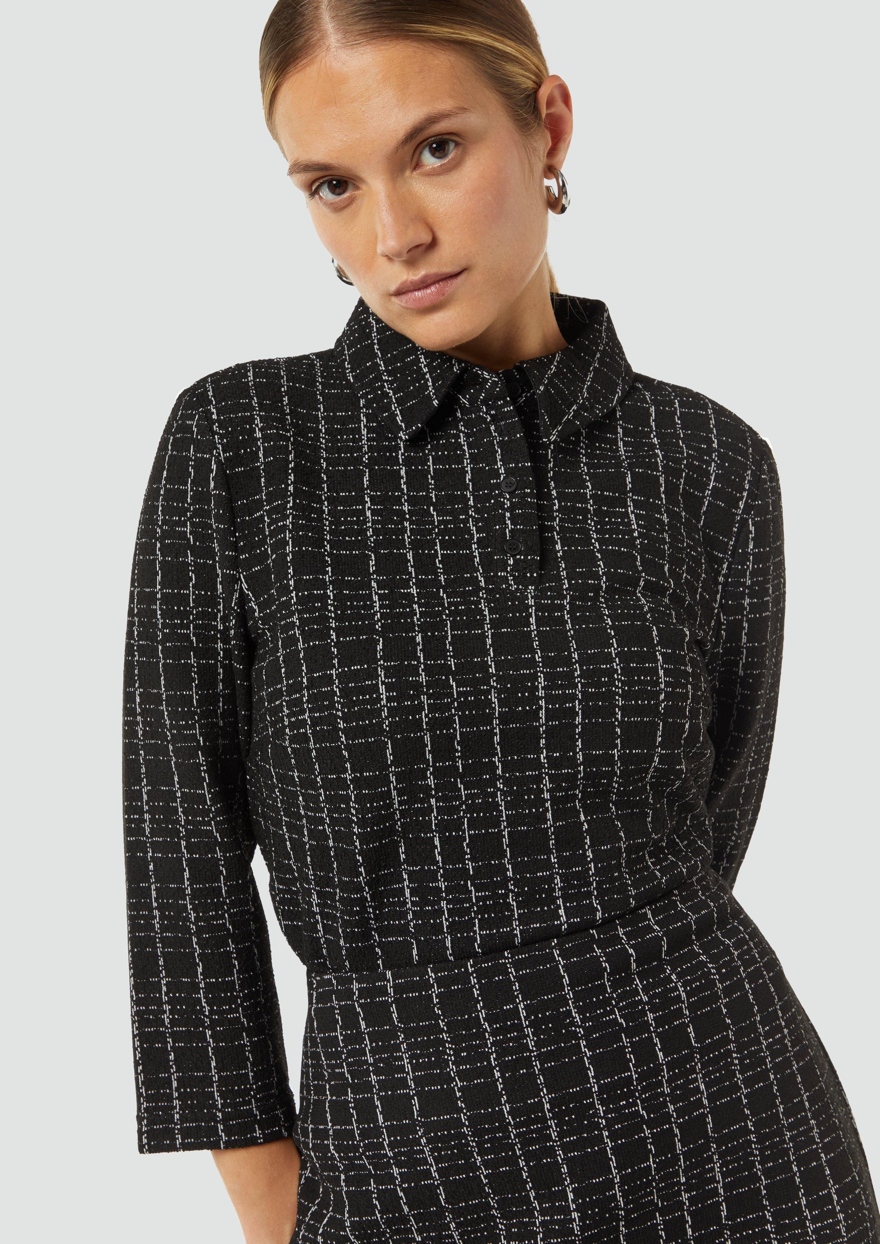 Comma Shirttop Kariertes Poloshirt aus Bouclé-Jersey günstig online kaufen