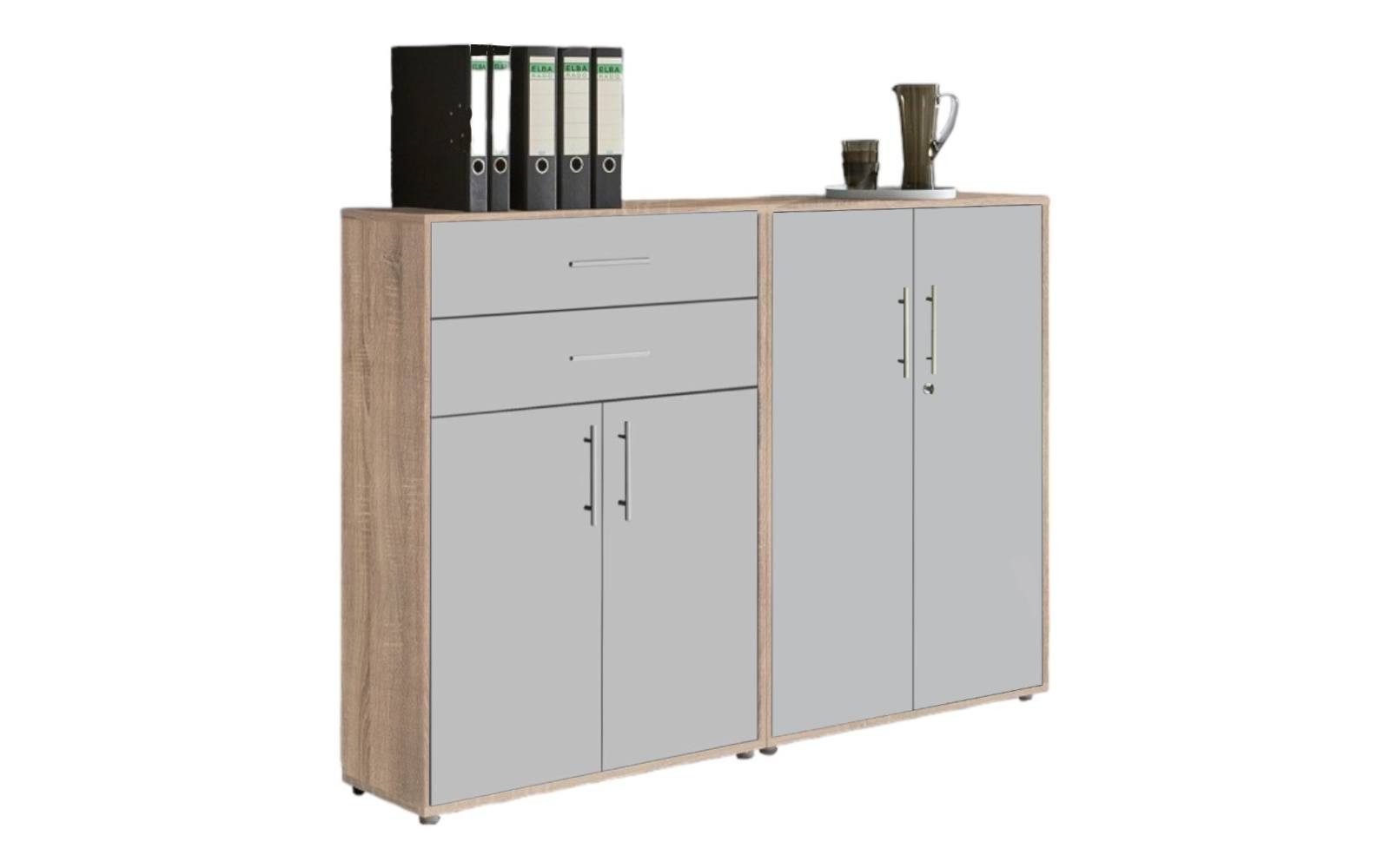BMG Möbel Aktenschrank Office Edition Set 12 (Set 12, Büroschrank abschließbar mit Metallgriffen) abschließbarer Aktenschrank mit Schubkastenschrank, Made in Germany