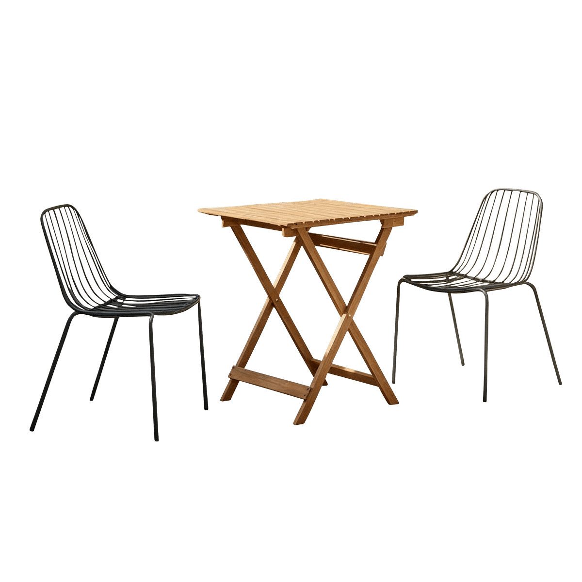 Tikamoon Garten-Essgruppe Bistro - Outdoor Gartenmöbel Set aus massiver Akazie und Metall, 2 Stü, (1-tlg)