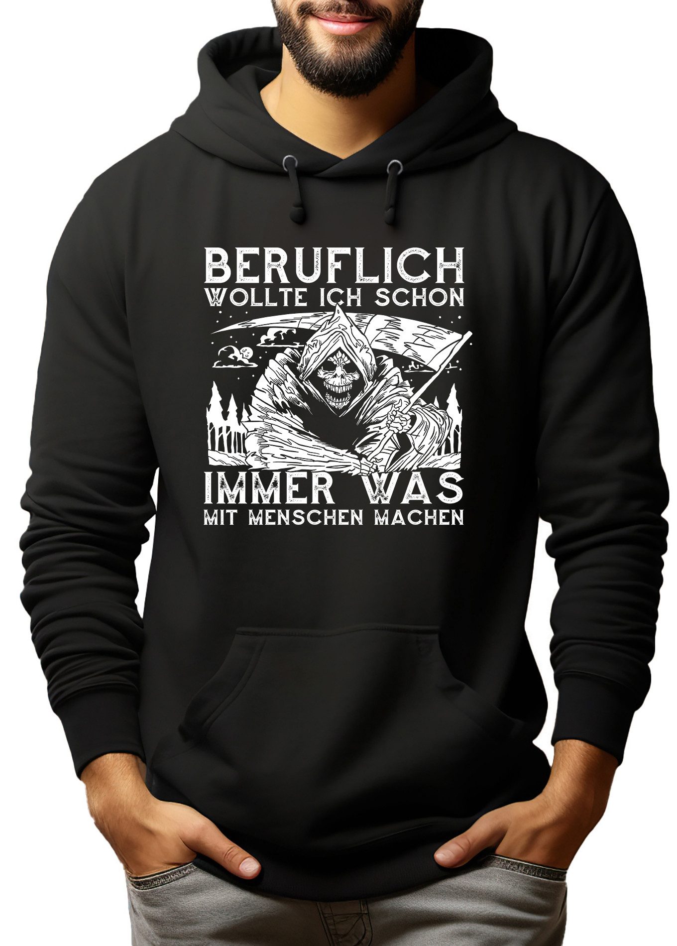 MyDesign24 Hoodie Herren Kapuzen Sweatshirt - Grim Reaper Skelett mit Sense Kapuzenpulli mit Aufdruck i299