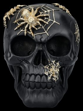 Figuren Shop GmbH Dekofigur Totenkopf Figur schwarz-gold mit Spinnen - Gothic Dekoration Halloween