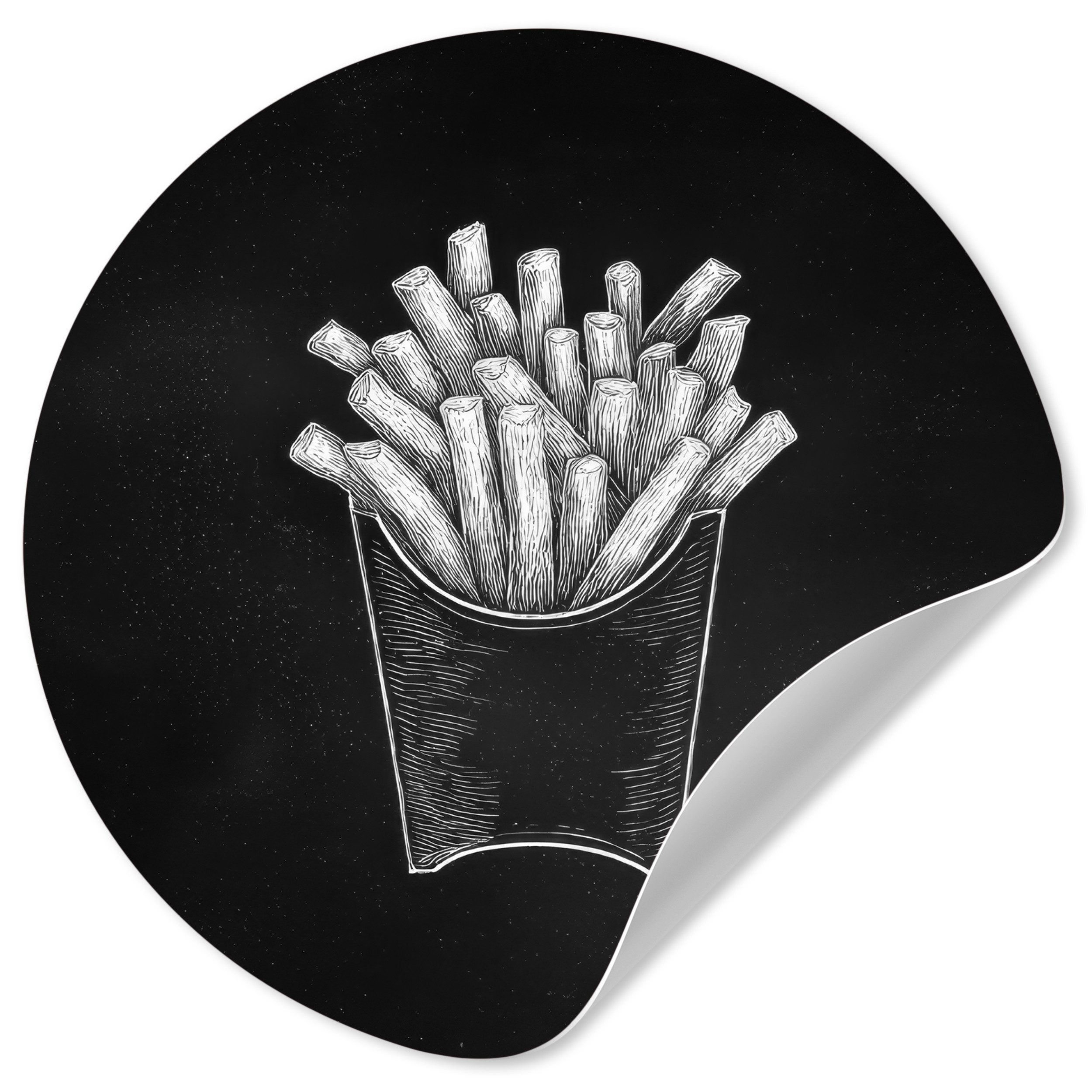 MuchoWow Wandsticker Pommes frites - Weiße Kreidezeichnung - Schwarz (1 St), Wandtattoo Selbstklebend, Wohnzimmer Deko Aufkleber, 30x30 cm