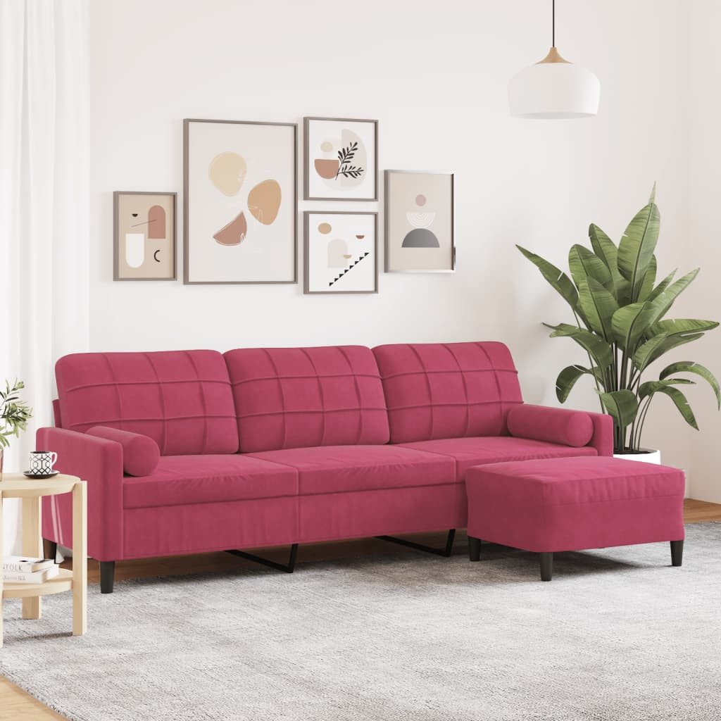 vidaXL Sofa, 3-Sitzer-Sofa mit Hocker Weinrot 210 cm Samt