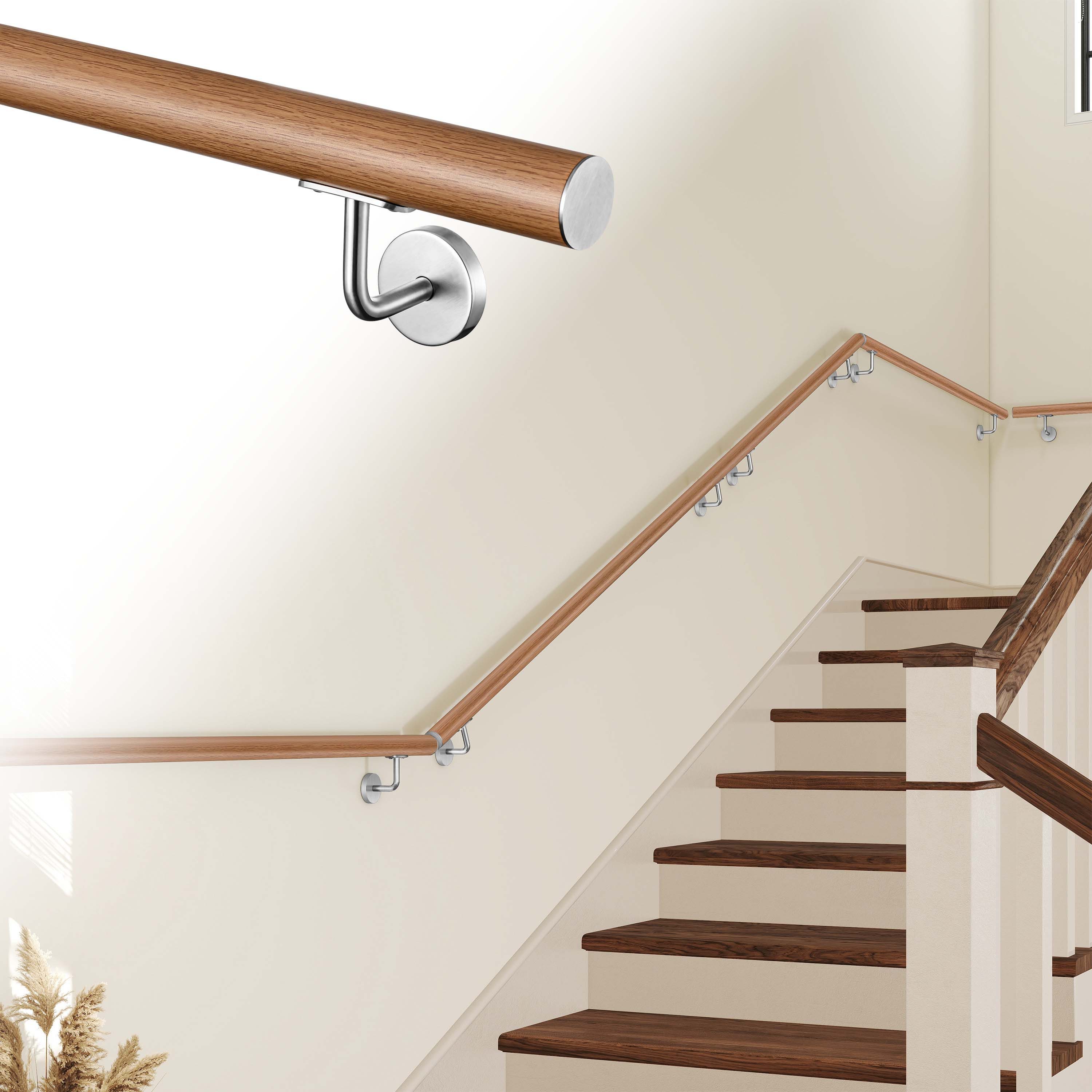 AICA Handlauf AICA Edelstahl Wandhandlauf & Treppengeländer Rostschutz Innen Außen, 80 cm Gesamtlänge, (Packung), 304 Edelstahl, Farbe: Silber/Schwarz/Braun, Länge: 80-240 cm