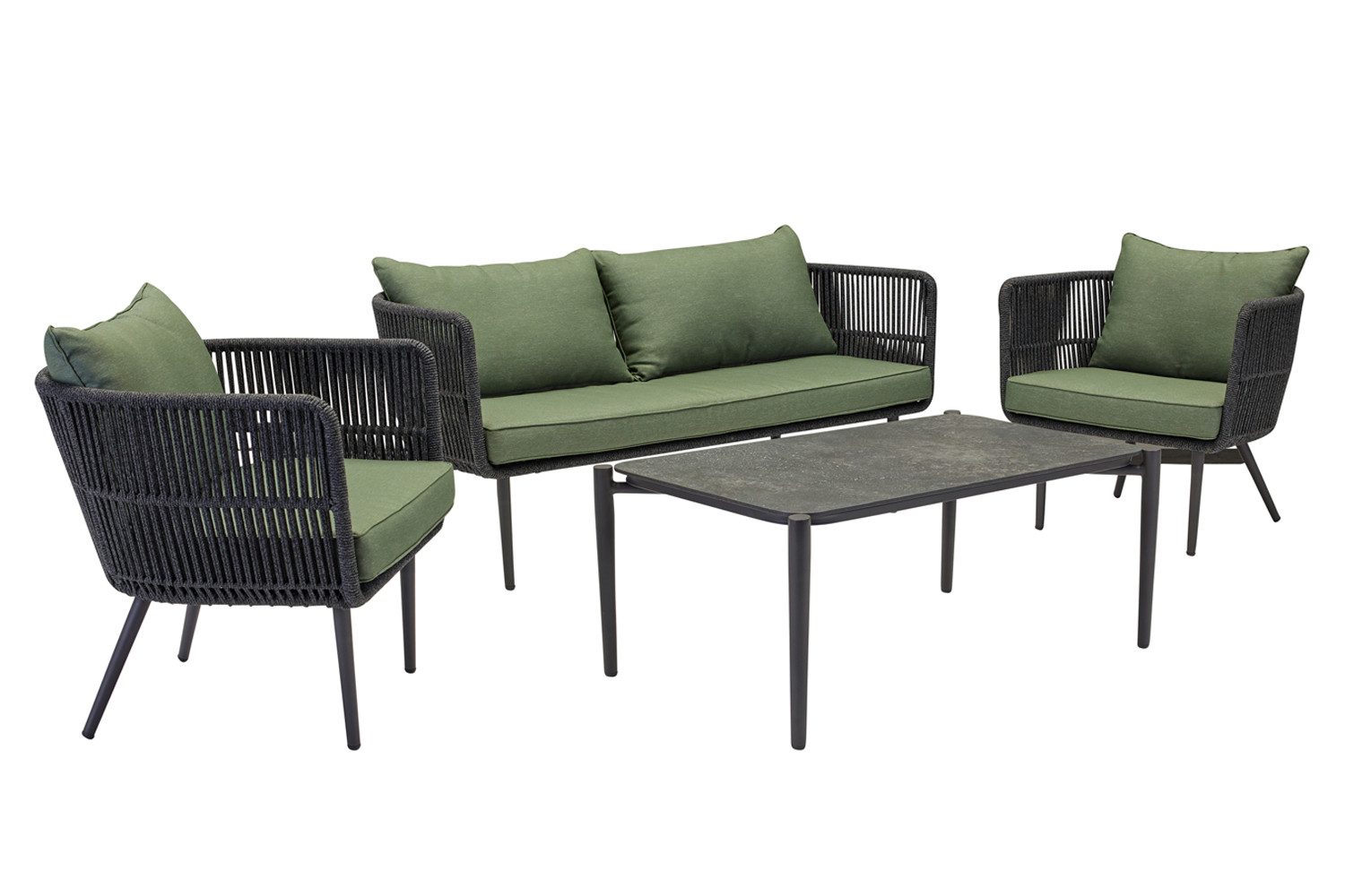 dasmöbelwerk Gartenlounge-Set Lounge Set 4tlg. Luna Loungemöbel Sitzgruppe mit Tisch und Sessel Rope